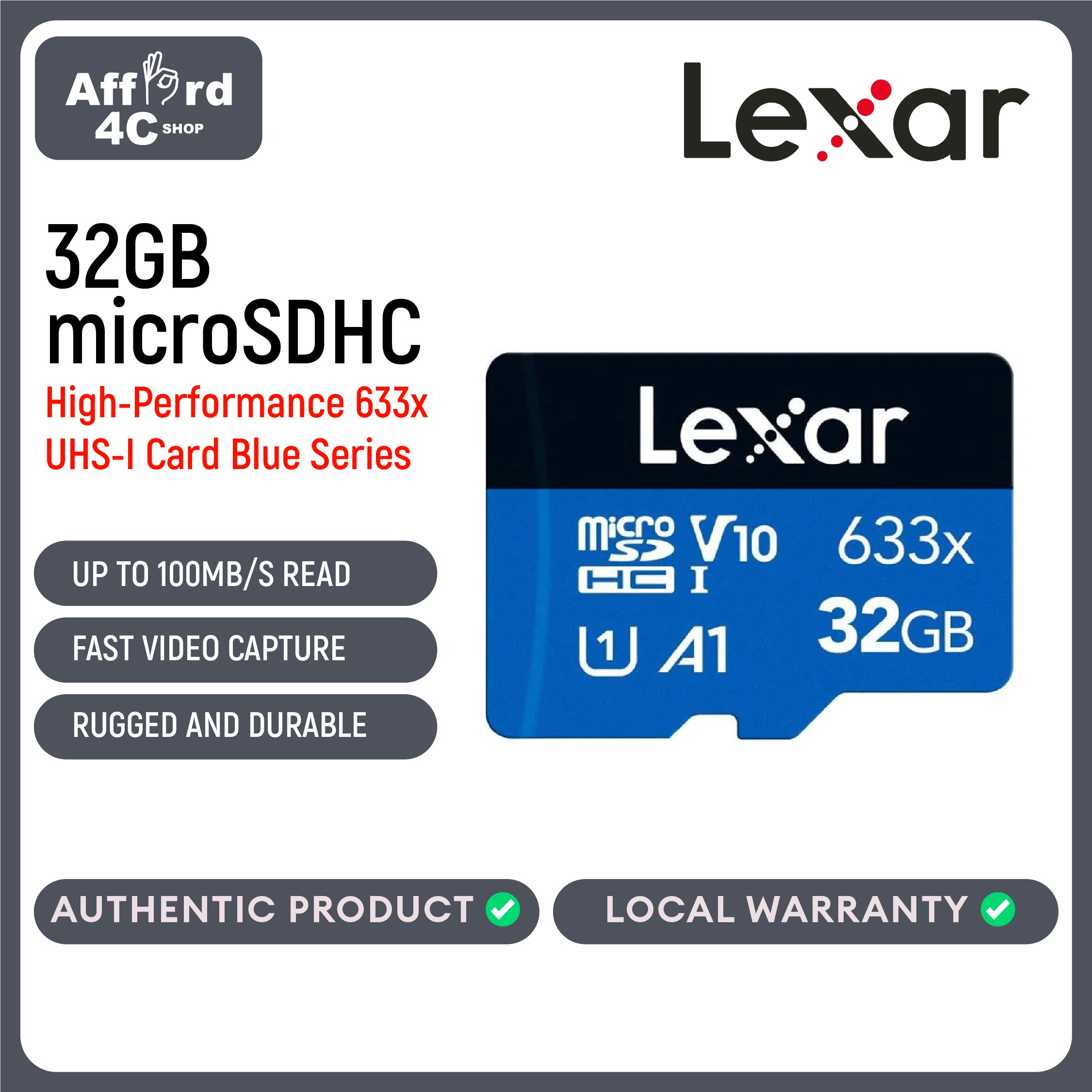 Lexar High-Performance 633x 32GB microSDHC UHS-I Card Blue Series (LMS0633032G-BNNNG)