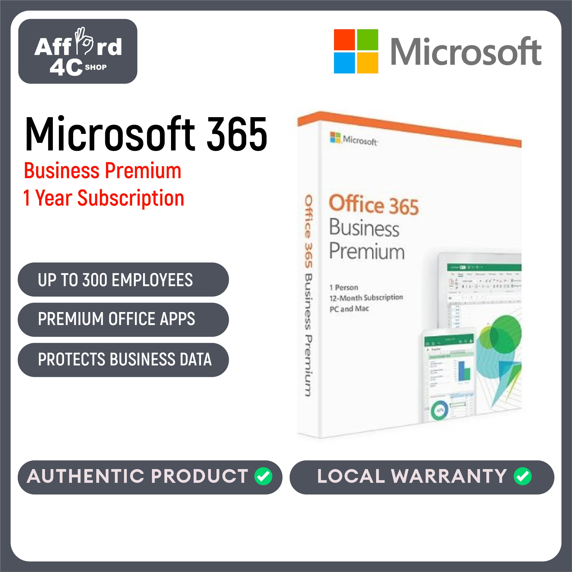 Microsoft Office 365 Business Premium Retail English APAC EM Subscription 1 Year Medialess