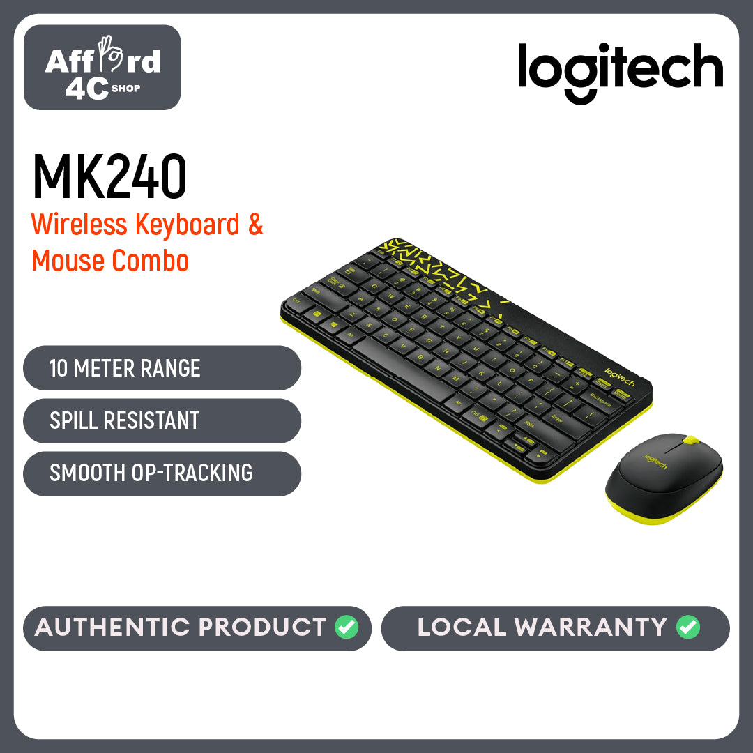 Logitech MK240 Nano Wireless Keyboard and Mouse Combo (White)