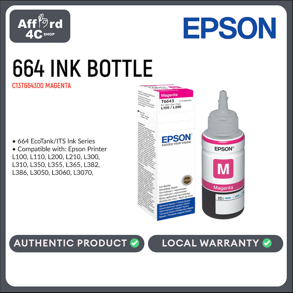 EPSON 664 Genuine Ink Bottle 70ml