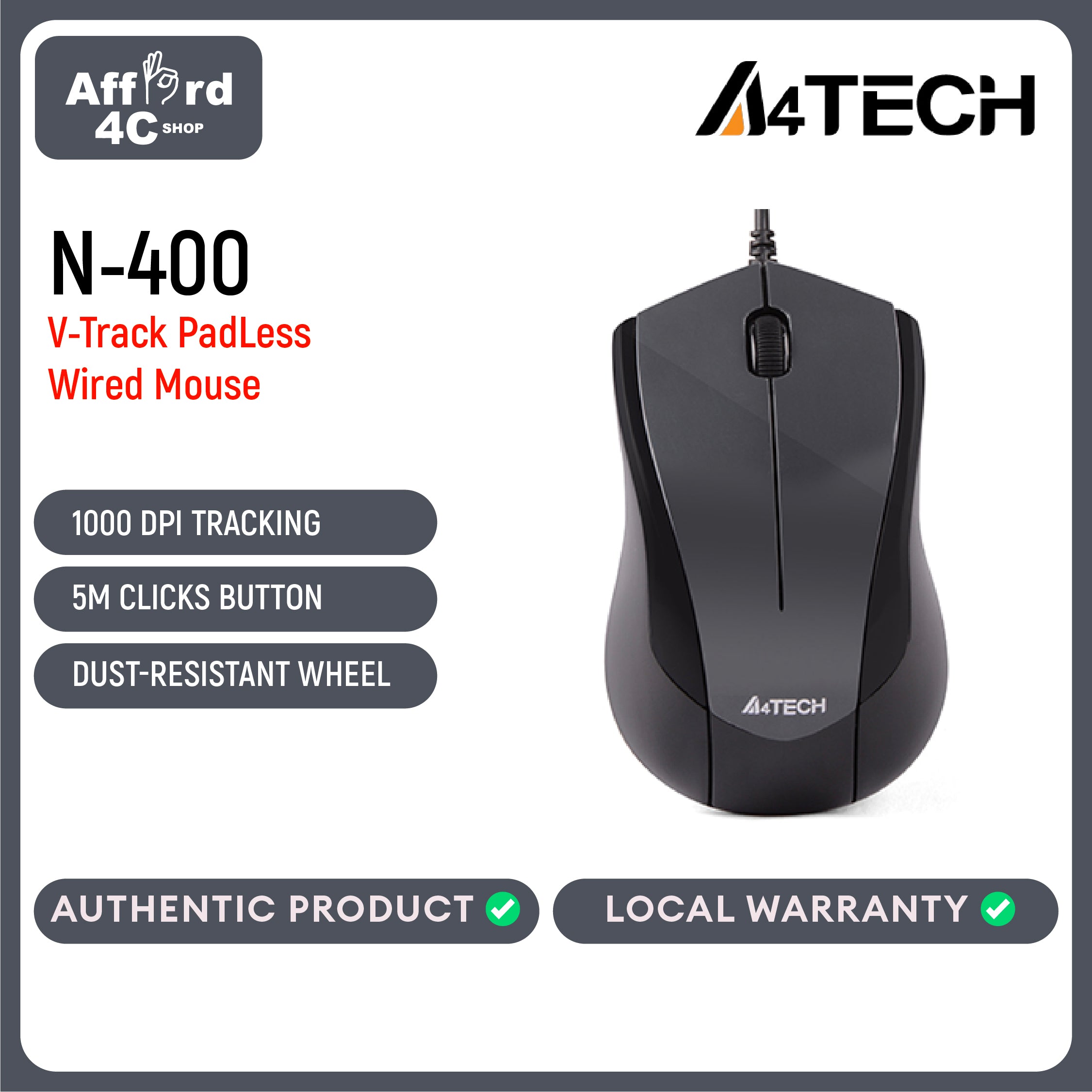 A4Tech N-400-1 Glossy Grey Mouse