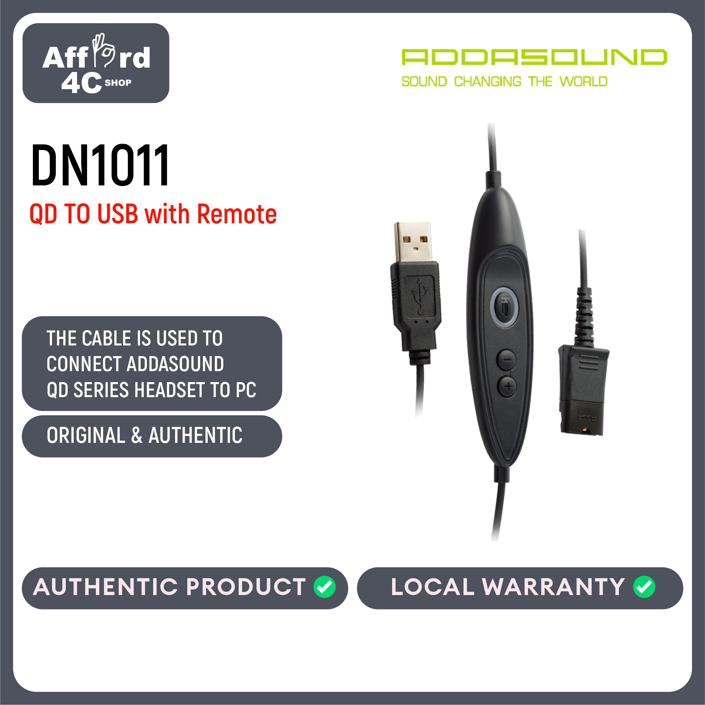 Addasound DN1011 - QD TO USB with Remote