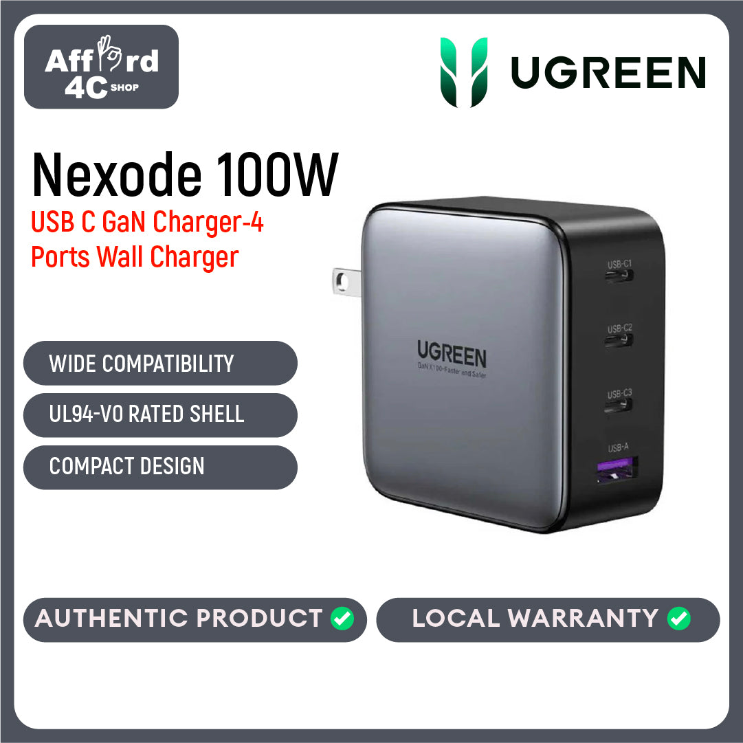 Ugreen Nexode 100W USB C Wall Charger-4 Ports GaN PD Fast Wall Charger USB-C Power Adapter