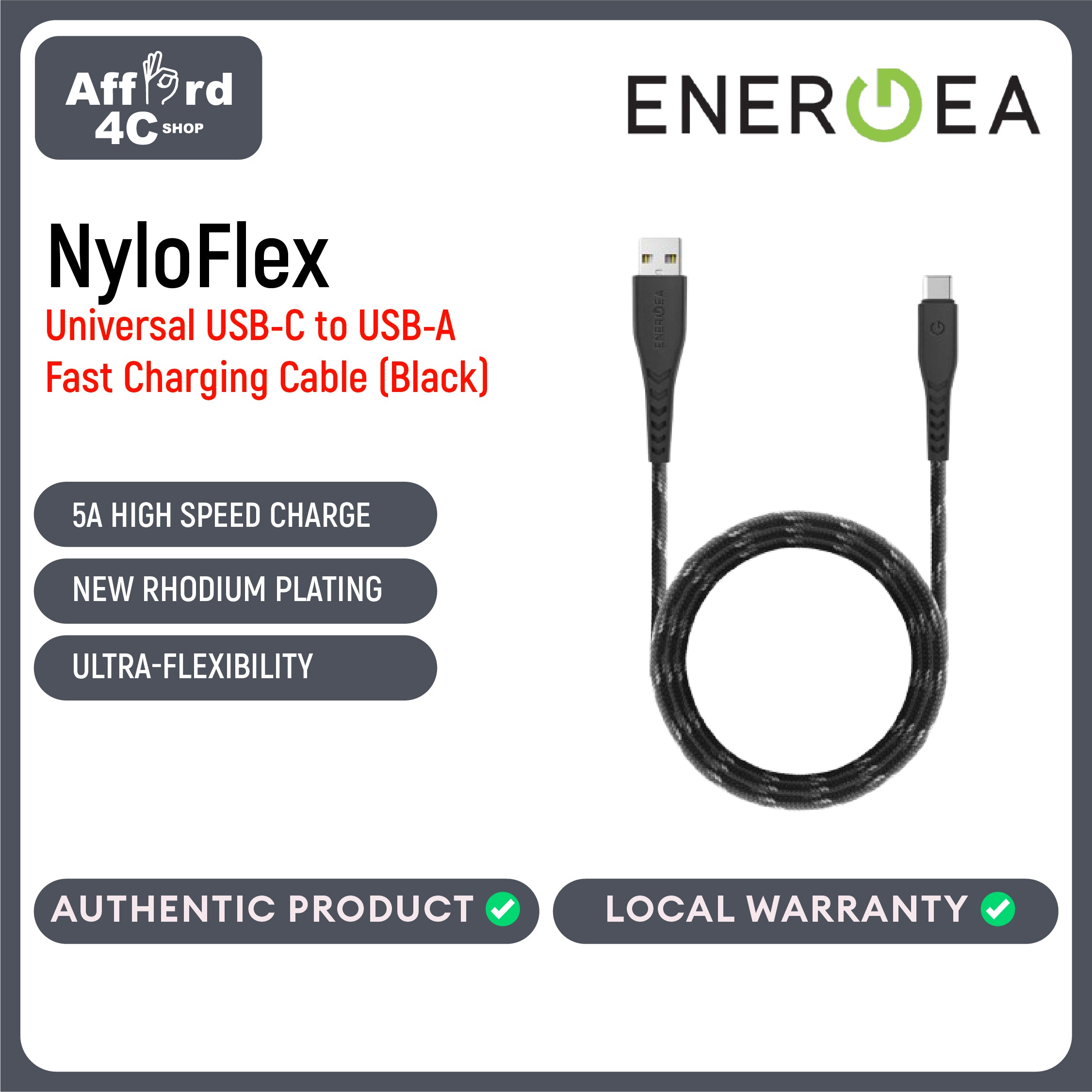 Energea NyloFlex USB-C to USB-A Cable 1.5M