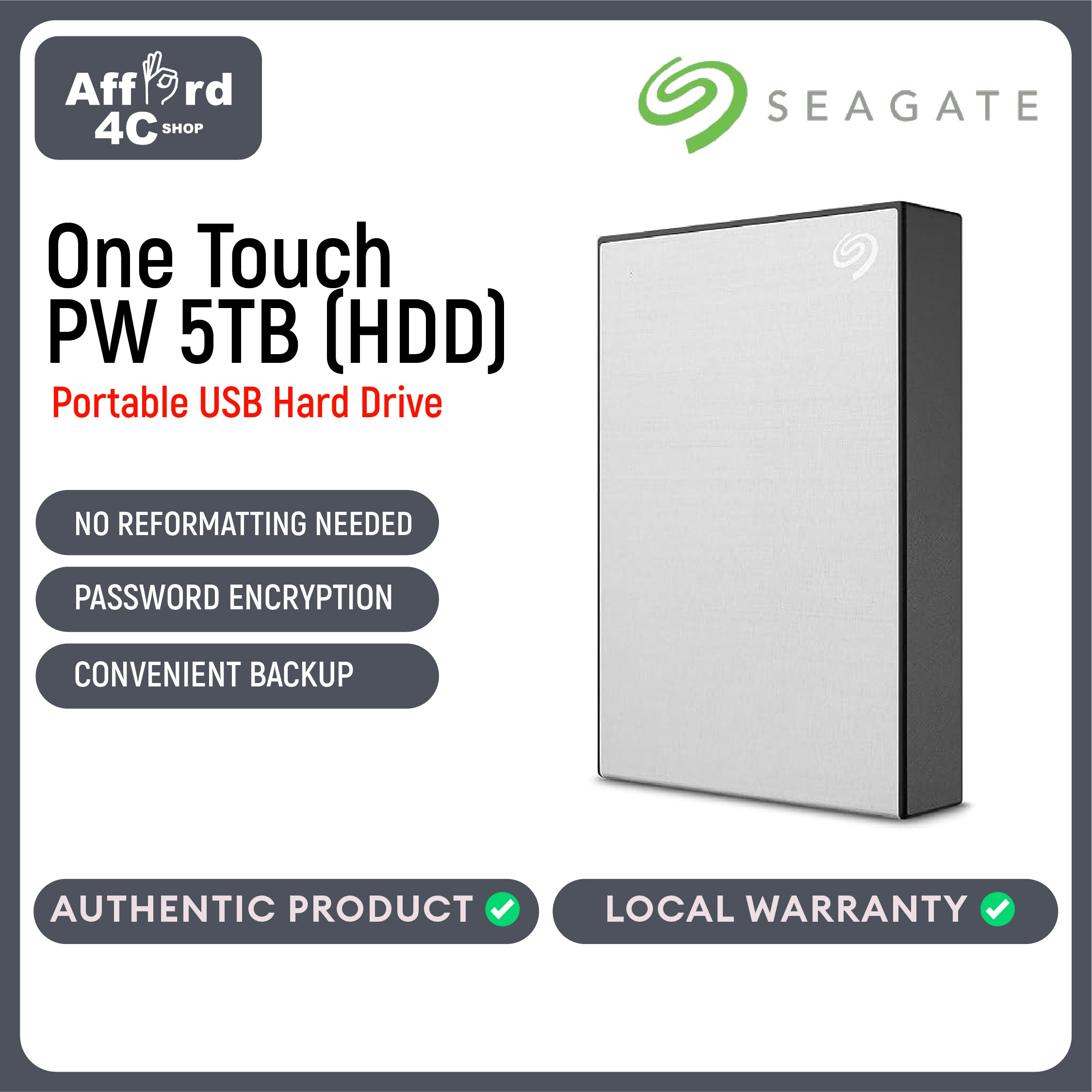 Seagate One Touch PW (HDD) 5TB Black - Silver - Blue - Red - Space Grey