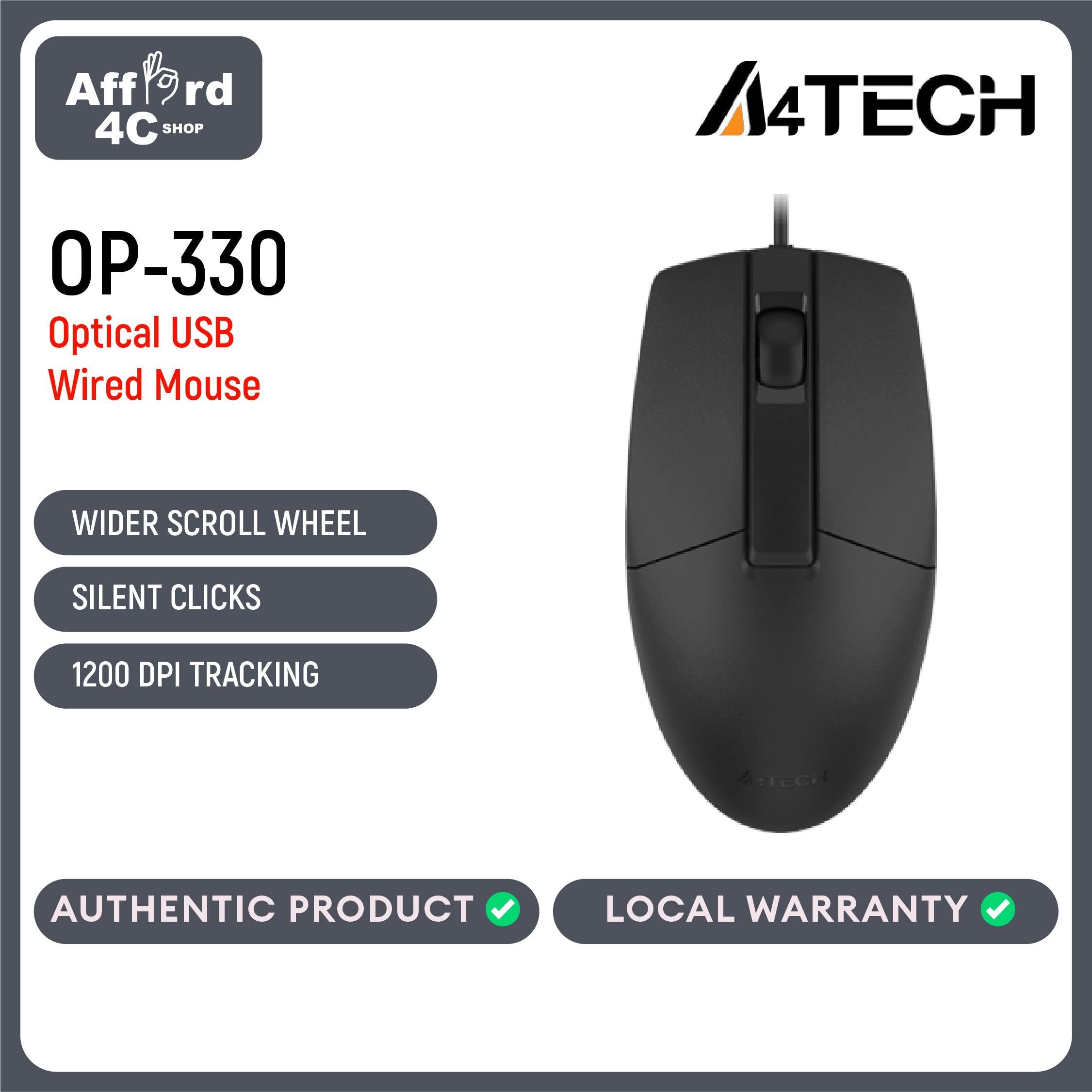 A4tech OP-330 3D Optical wired Mouse Black USB