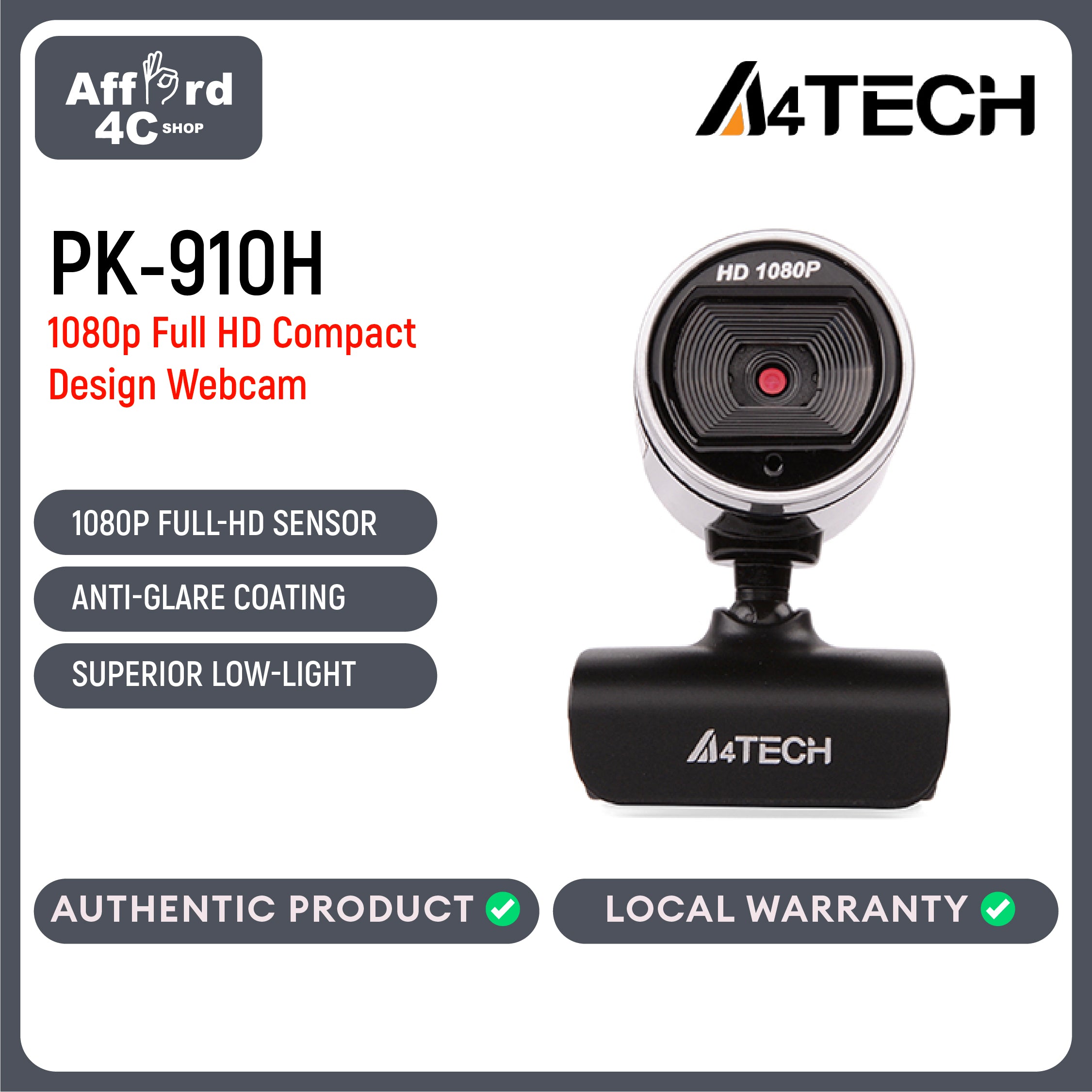 A4Tech PK-910H Full HD 1080p Webcam with Built-in Microphone