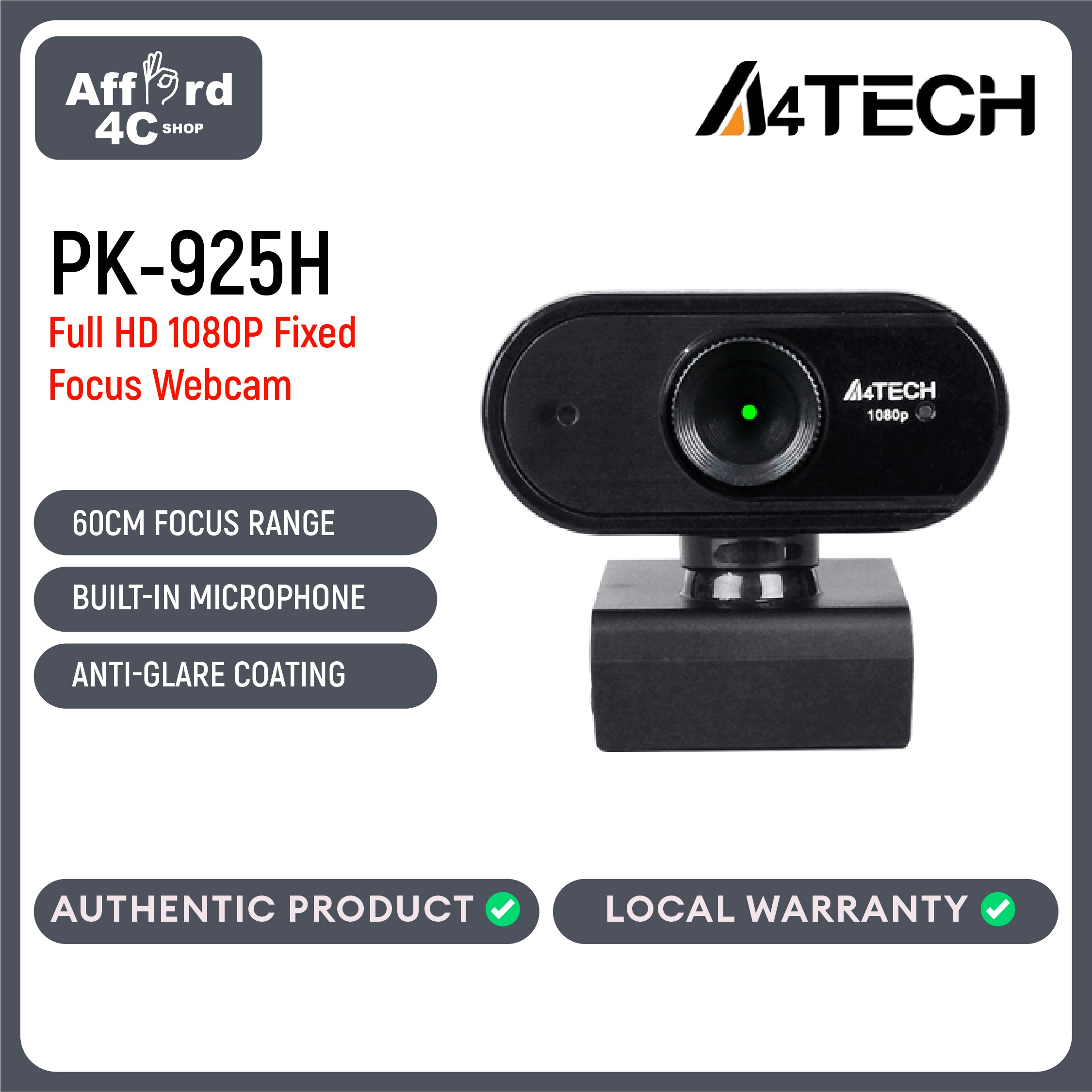 A4Tech PK-925H Full HD 1080P Fixed Focus Webcam