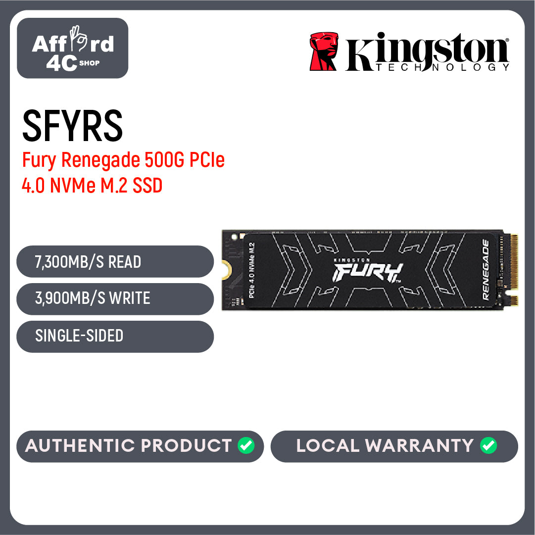 Kingston Fury Renegade 500GB/1TB/2TB/4TB Heatsink/Heat Spreader PCle 4.0 NVMe M.2 Internal SSD Solid State Drive