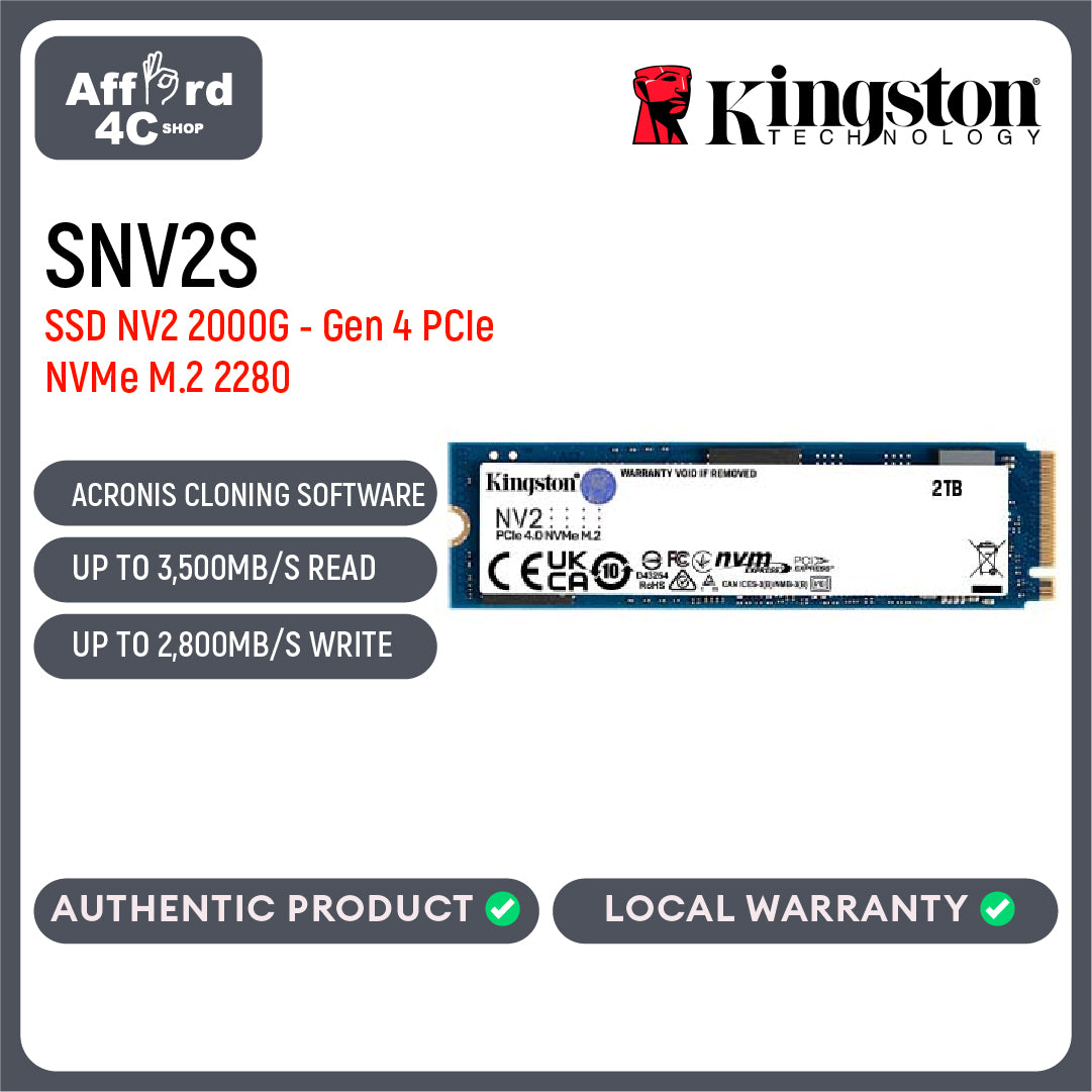 Kingston NV2 250GB/500GB/1TB/2TB/4TB PCIe 4.0 NVMe M.2 Internal Desktop and Laptop PCs SSD Solid State Drive