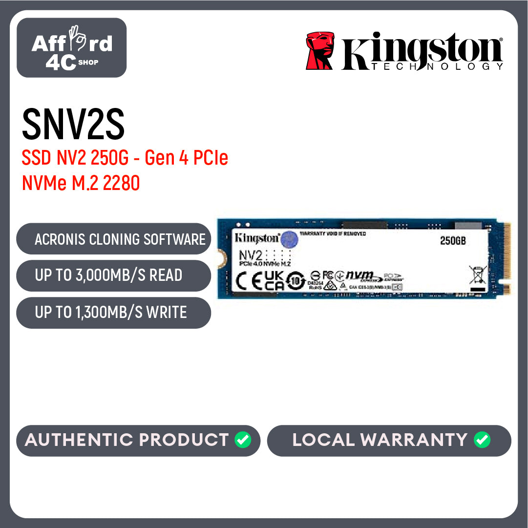 Kingston NV2 250GB/500GB/1TB/2TB/4TB PCIe 4.0 NVMe M.2 Internal Desktop and Laptop PCs SSD Solid State Drive