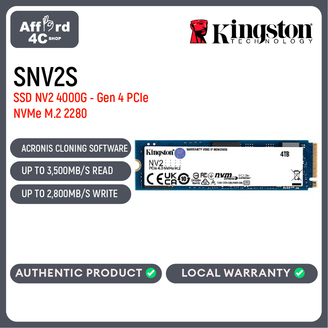 Kingston NV2 250GB/500GB/1TB/2TB/4TB PCIe 4.0 NVMe M.2 Internal Desktop and Laptop PCs SSD Solid State Drive