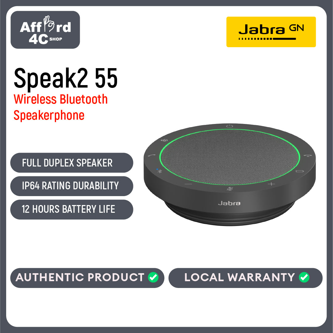 Jabra Speak2 55 Wireless Bluetooth Speakerphone - Portable Speaker with 4 Noise-Cancelling Microphone