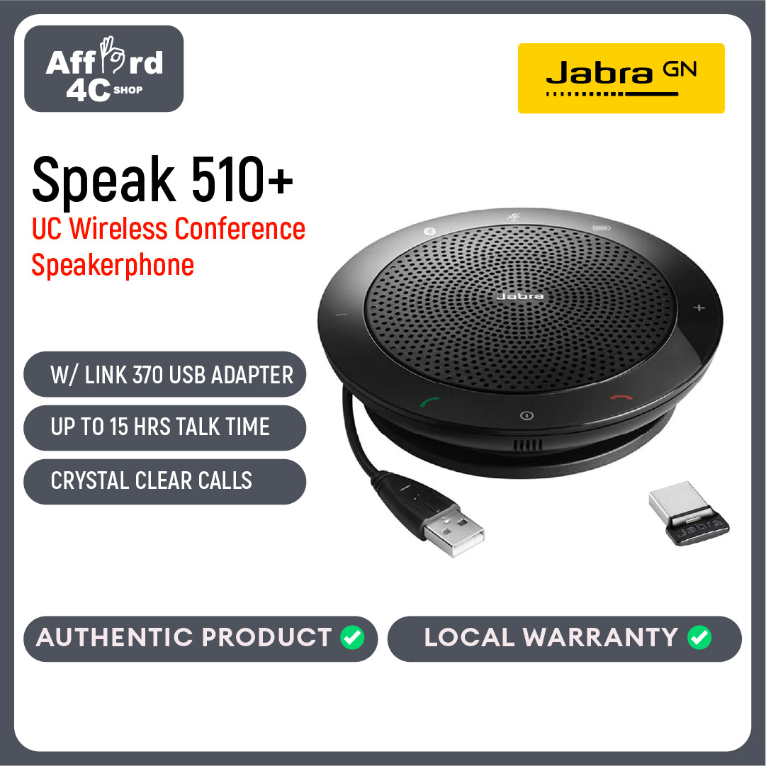 Jabra Speak 510+ MS Wireless Conference Speakerphone With Link 370 USB Adapter