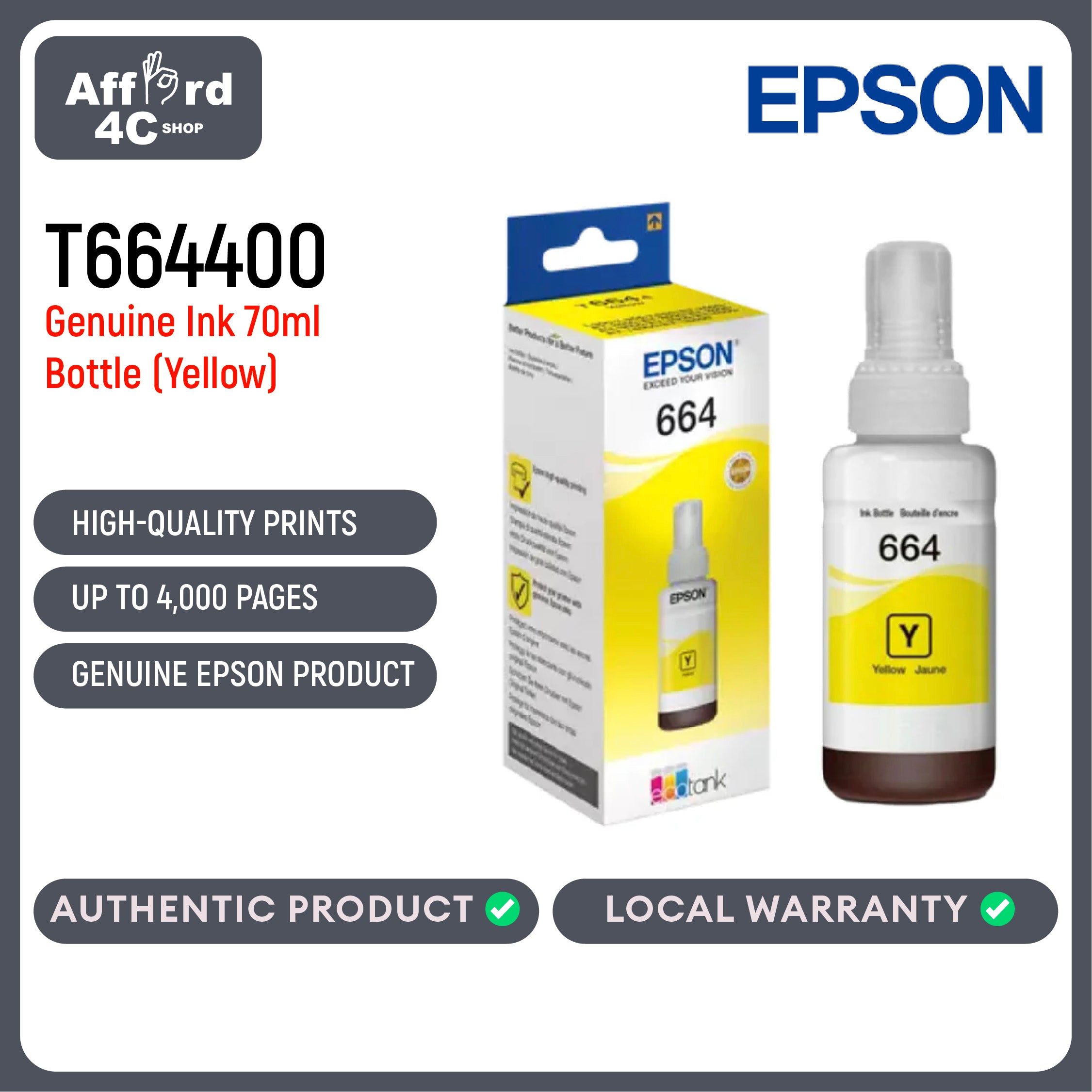 EPSON 664 Genuine Ink Bottle 70ml