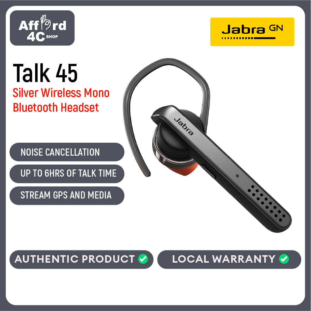 Jabra Talk 45 Bluetooth Headset With Car Charger (Silver)