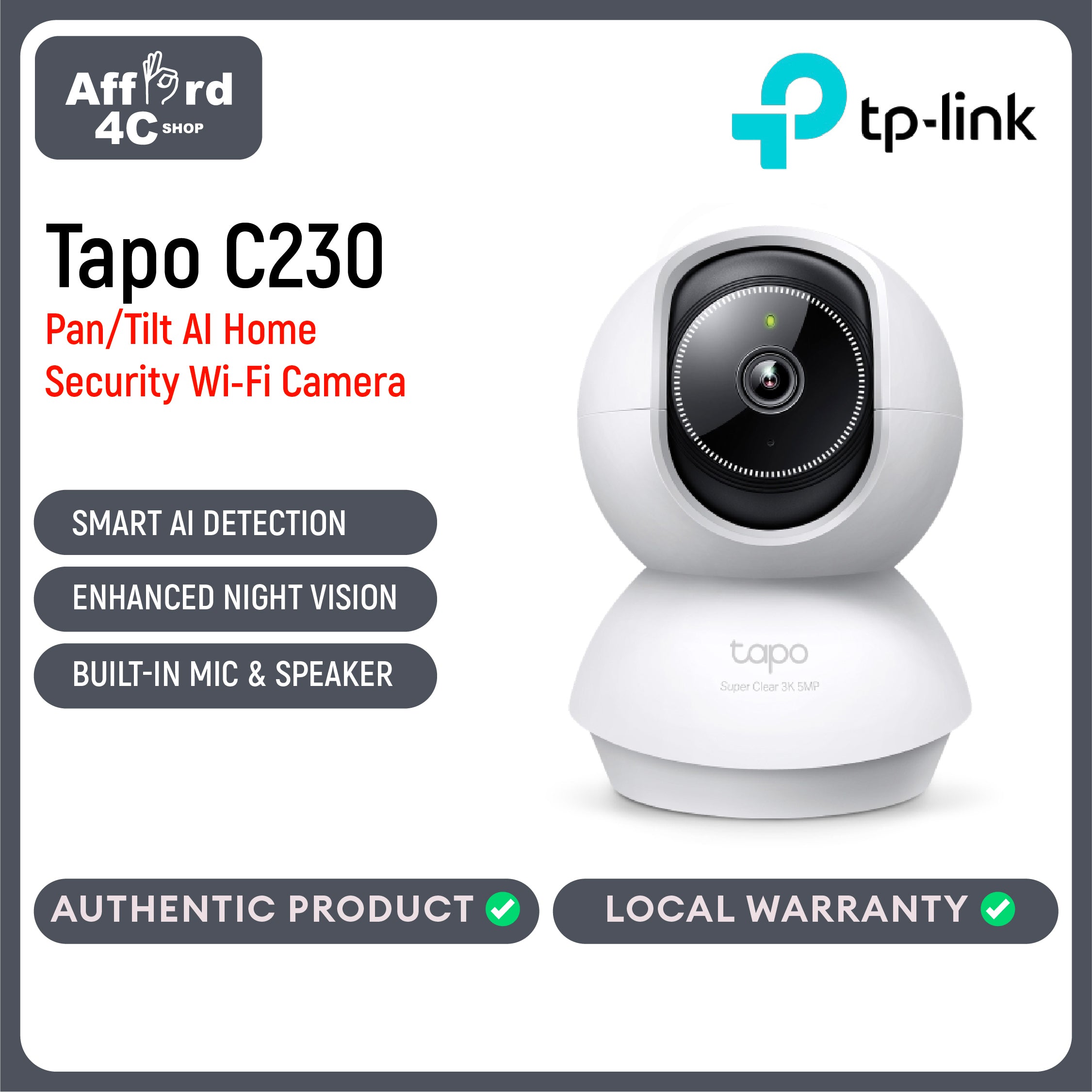 Tapo C230 Pan/Tilt AI Home Security Wi-Fi Camera