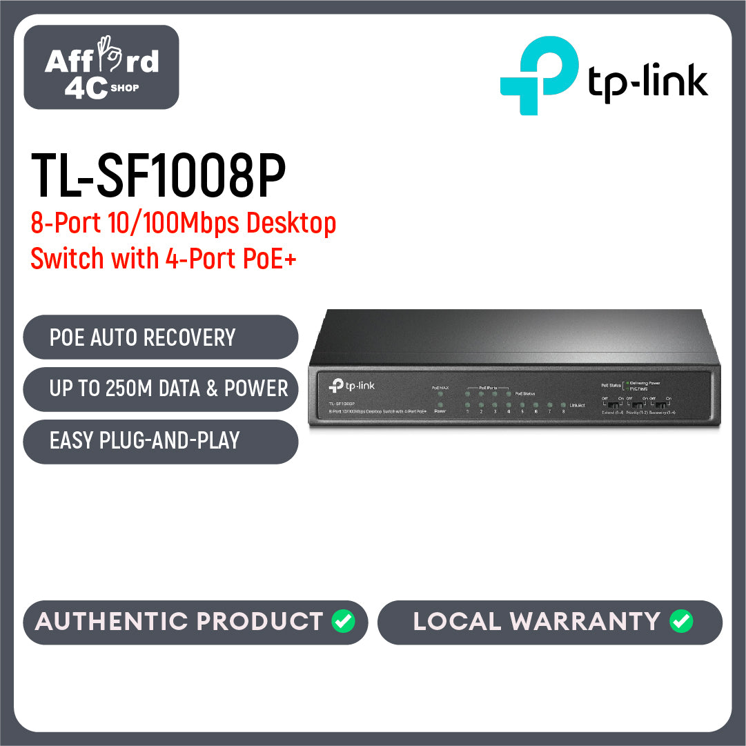 TP-Link TL-SF1008P 8-Port 10/100Mbps Desktop Switch with 4-Port PoE+