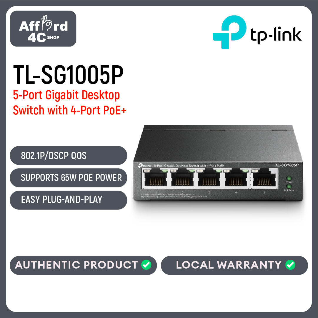 TP-Link TL-SG1005P 5-Port Gigabit Desktop Switch with 4-Port PoE+