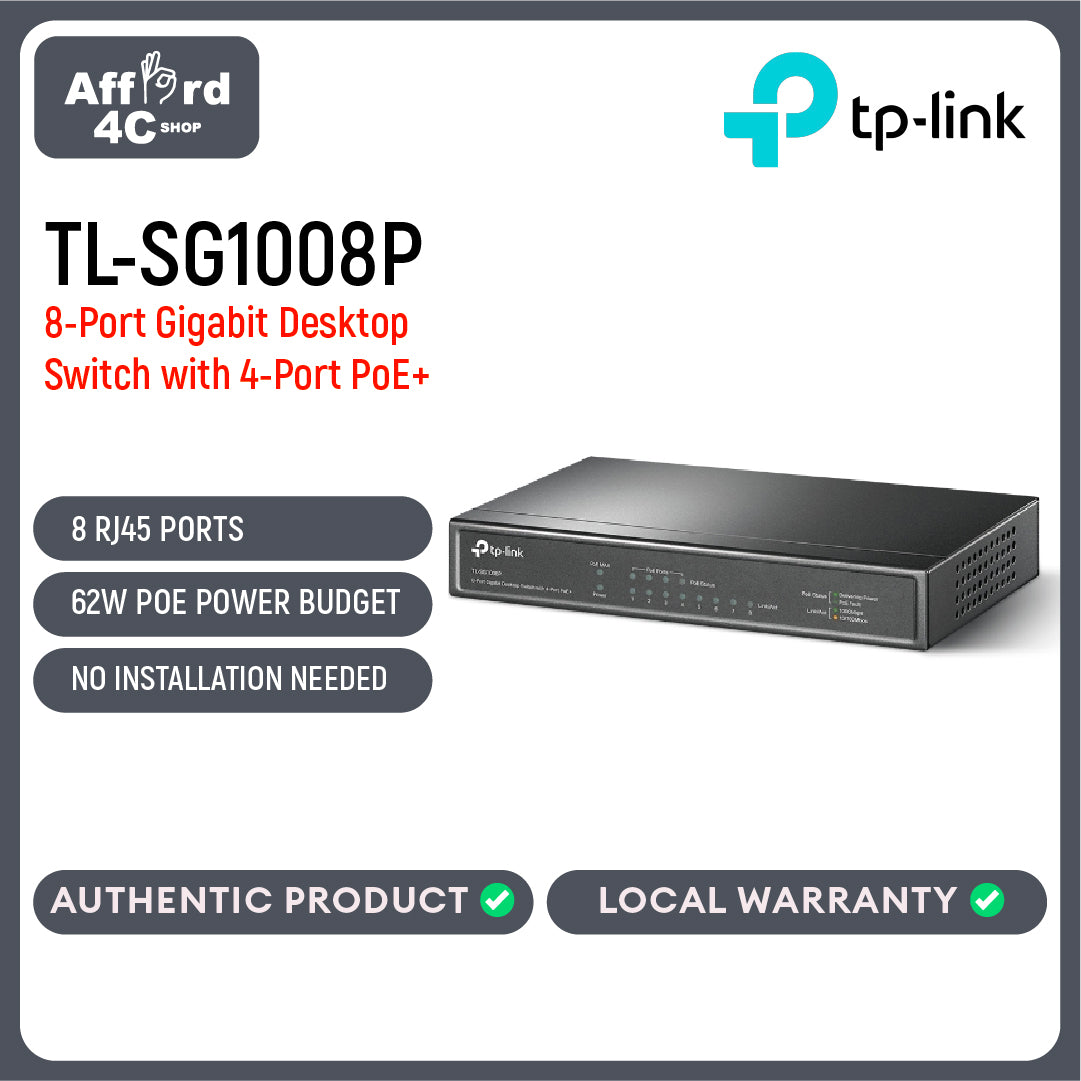 TP-Link TL-SG1008P 8-Port Gigabit Desktop Switch with 4-Port PoE+