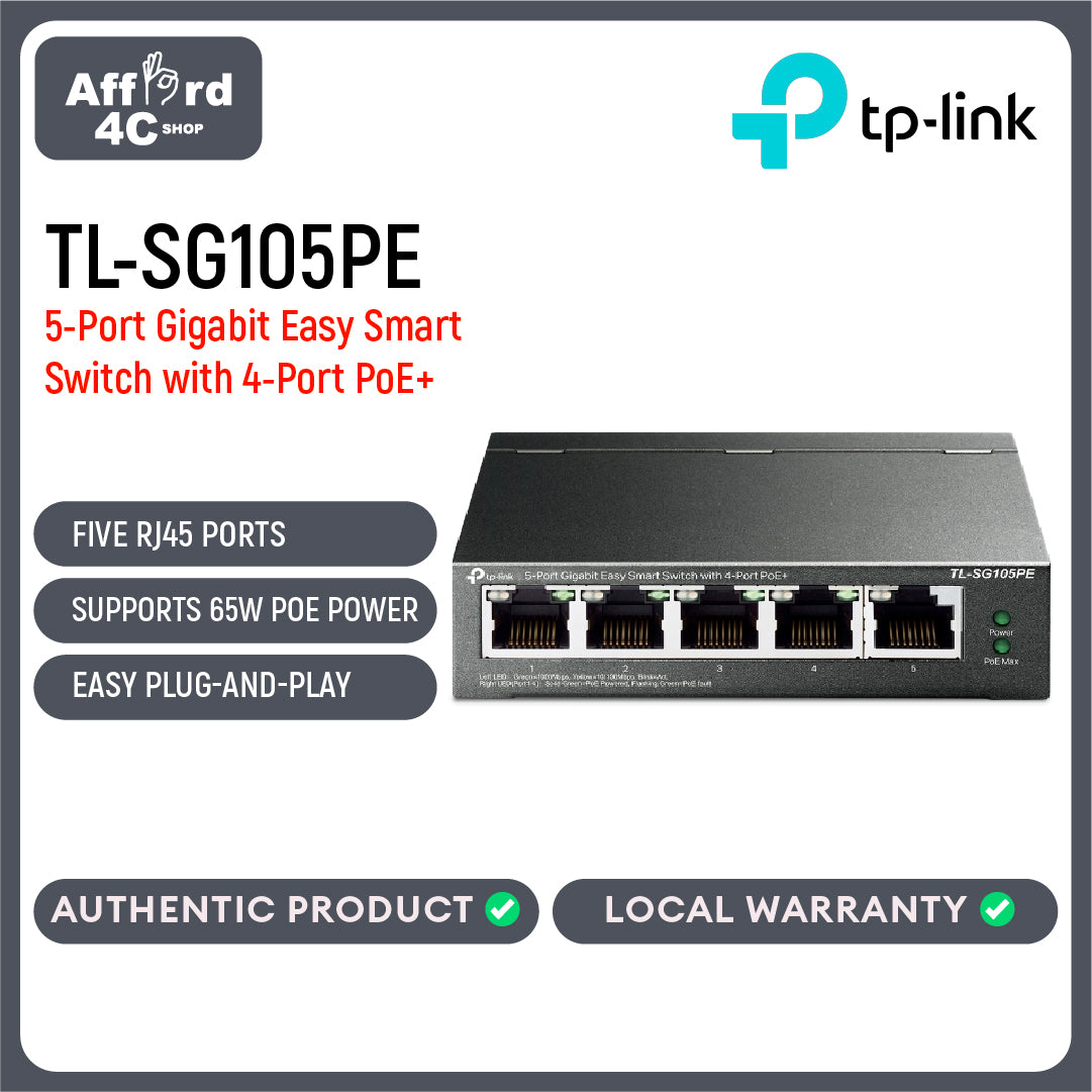 TP-Link TL-SG105PE 5-Port Gigabit Easy Smart Switch with 4-Port PoE+