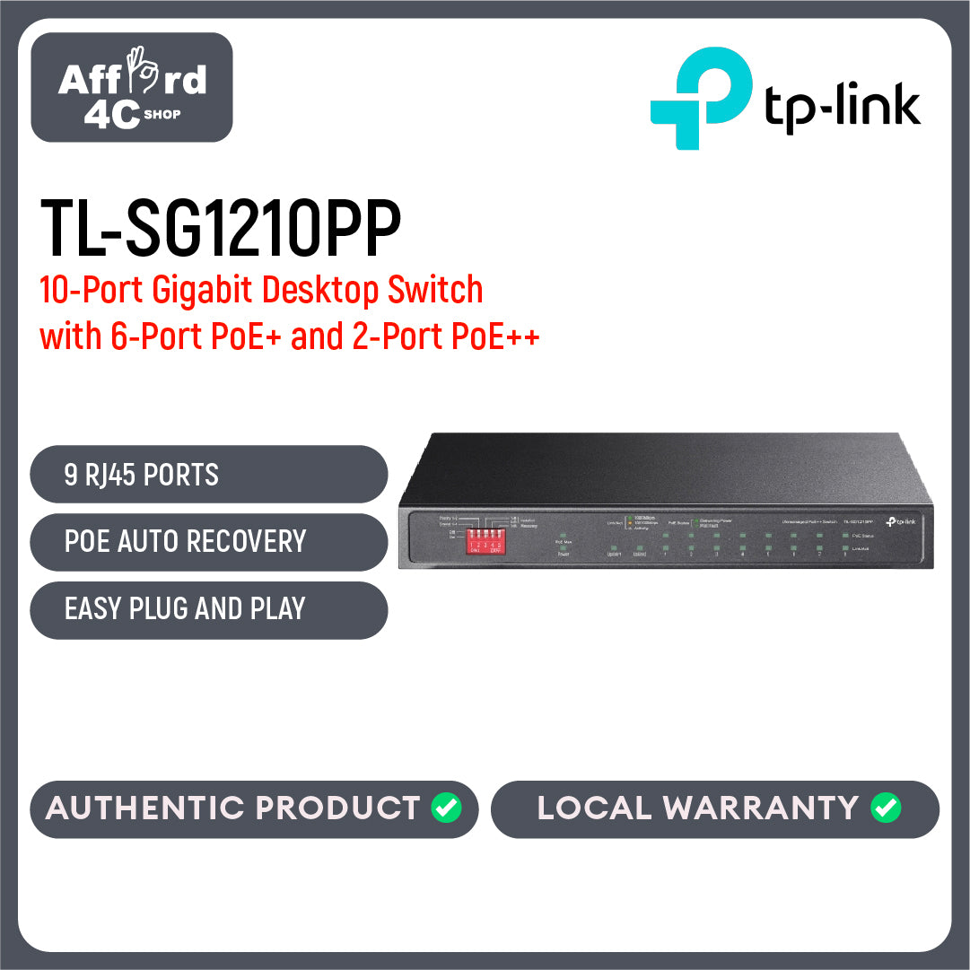 TP-Link TL-SG1210PP 10-Port Gigabit Desktop Switch with 6-Port PoE+ and 2-Port PoE++