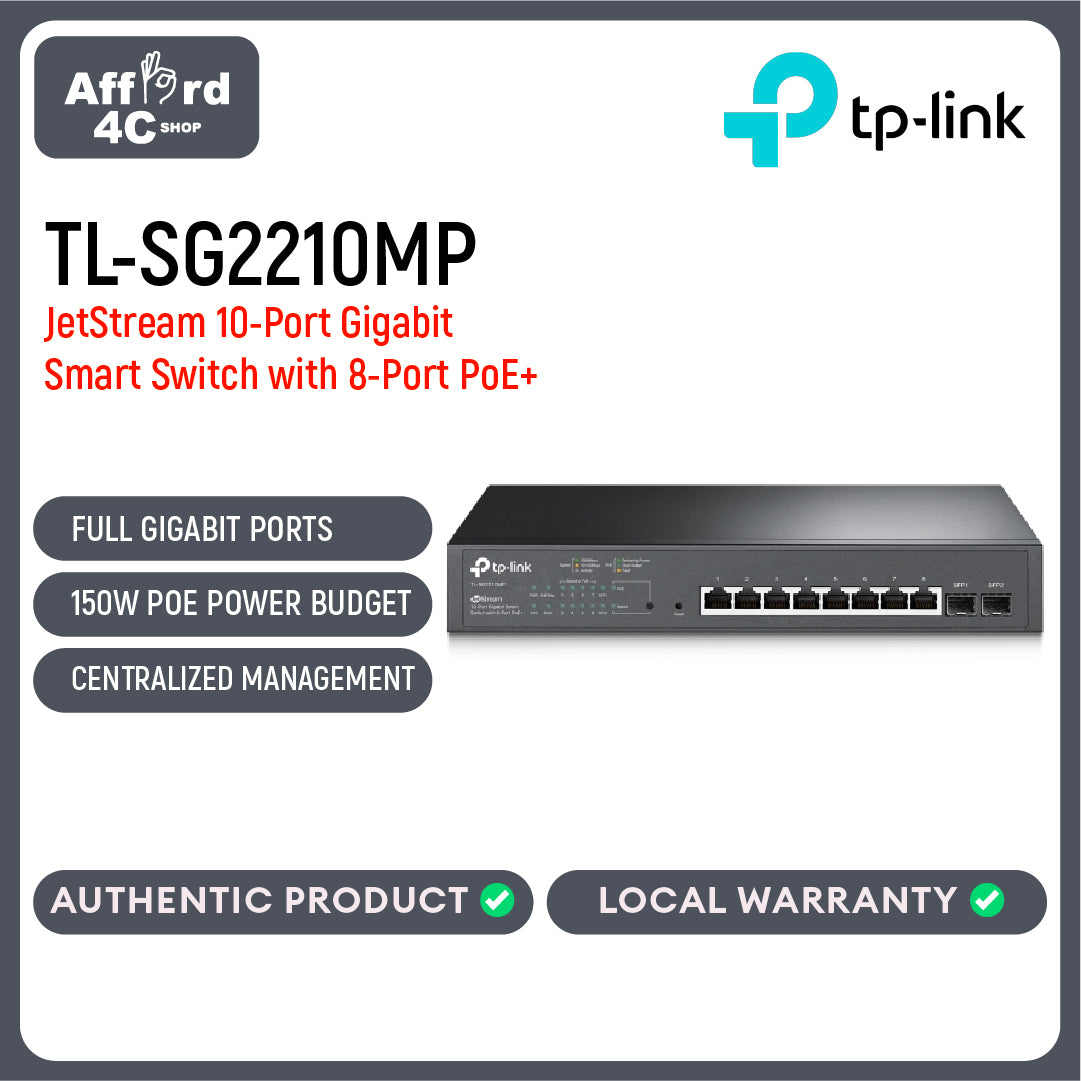 TP-Link TL-SG2210MP JetStream 10-Port Gigabit Smart Switch with 8-Port PoE+