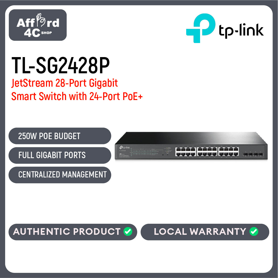 TP-Link TL-SG2428P JetStream 28-Port Gigabit Smart Switch with 24-Port PoE+