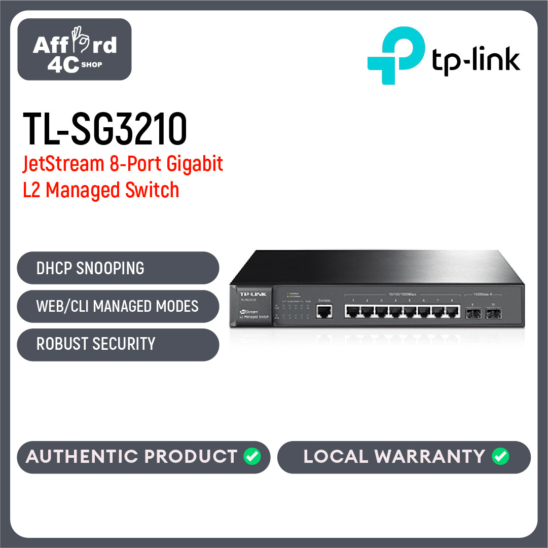 TP-Link TL-SG3210 JetStream 8-Port Gigabit L2 Managed Switch with 2 SFP Slots