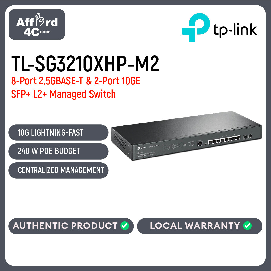 TP-Link TL-SG3210XHP-M2 JetStream 8-Port 2.5GBASE-T and 2-Port 10GE SFP+ L2+ Managed Switch with 8-Port PoE+