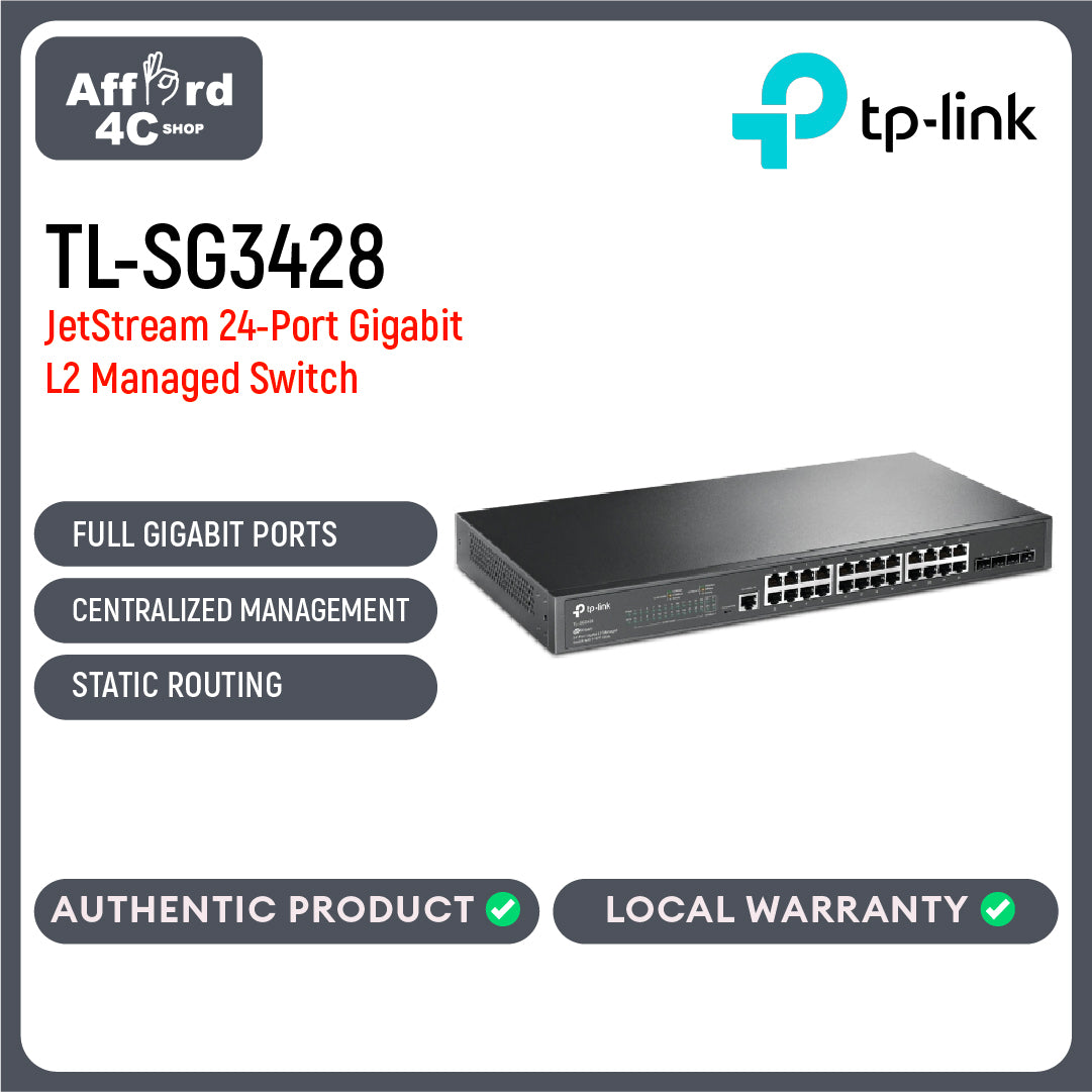 TP-Link TL-SG3428 JetStream 24-Port Gigabit L2+ Managed Switch with 4 SFP Slots