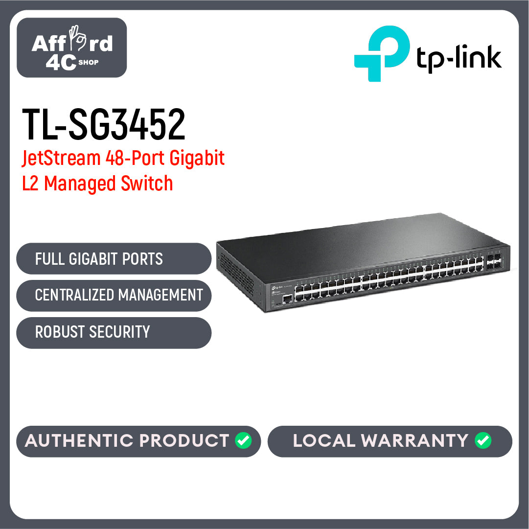 TP-Link TL-SG3452 JetStream 48-Port Gigabit L2 Managed Switch with 4 SFP Slots