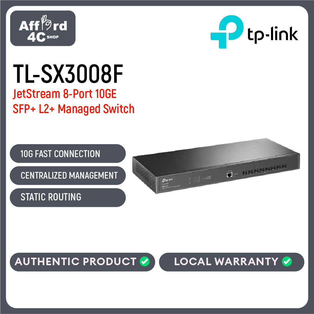 TP-Link TL-SX3008F JetStream™ 8-Port 10GE SFP+ L2+ Managed Switch