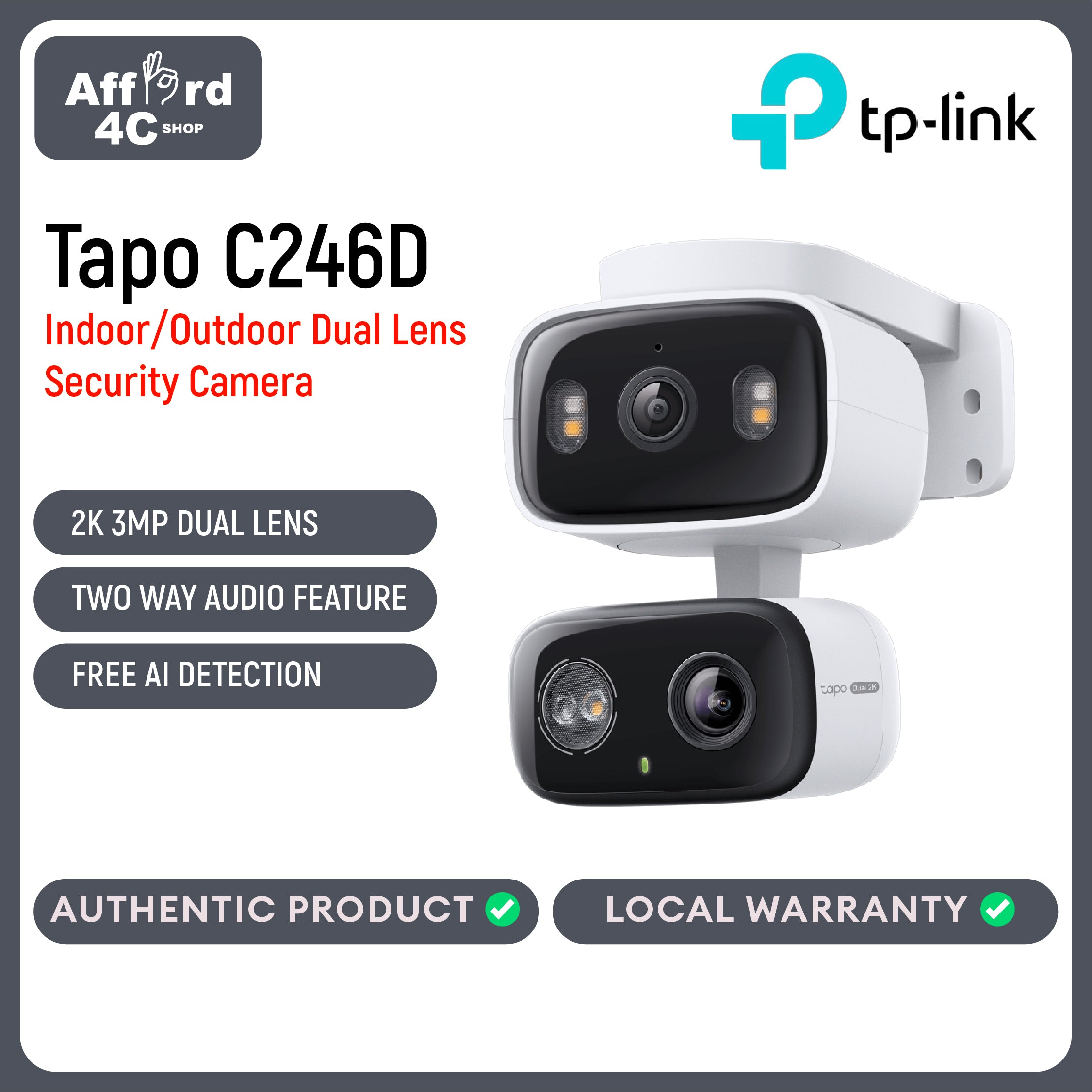 TP-Link Tapo C246D Indoor/Outdoor Dual Lens Pan/Tilt Security Camera