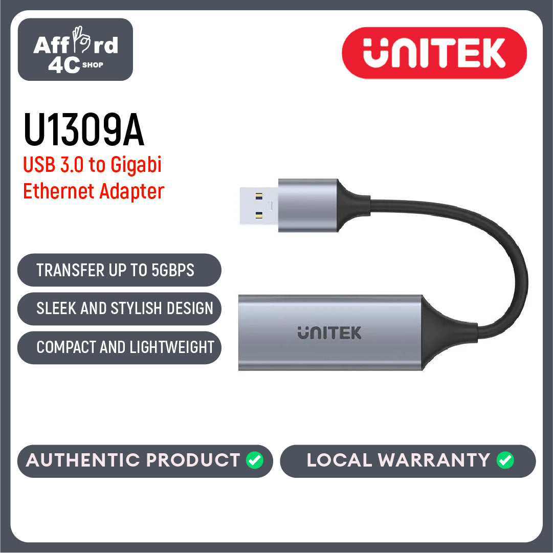 Unitek U1309A USB-A Male to Gigabit Ethernet Adapter Cable Connector