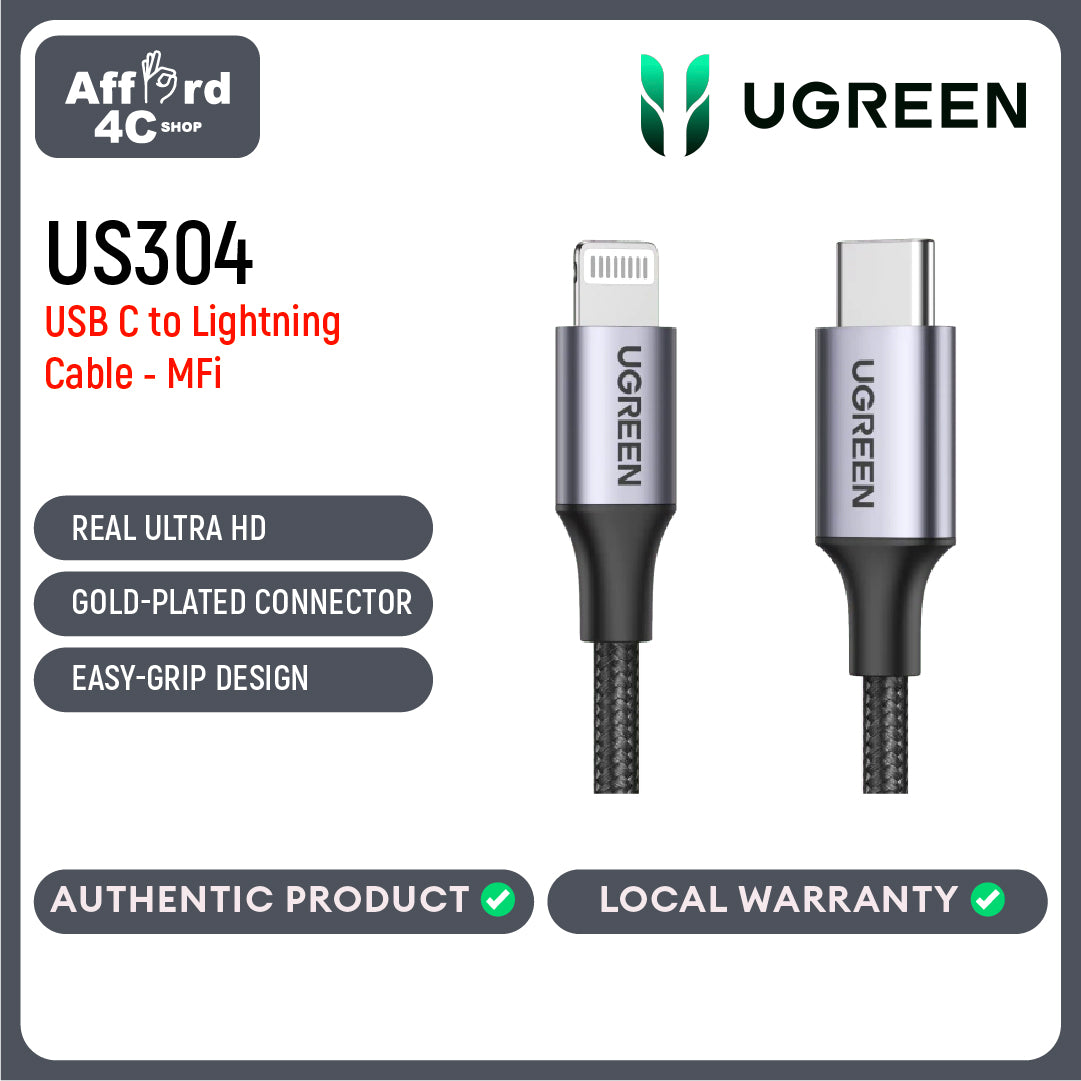 UGREEN USB C to Lightning Cable- 1 Meter MFi Certified PD Fast Charging Lightning Nylon Braided Cord Compatible with iPhone 14/14 Pro, iPhone 13/13 Pro, iPhone 12/12 Pro, iPhone 11, MacBook, iPad, AirPods Pro