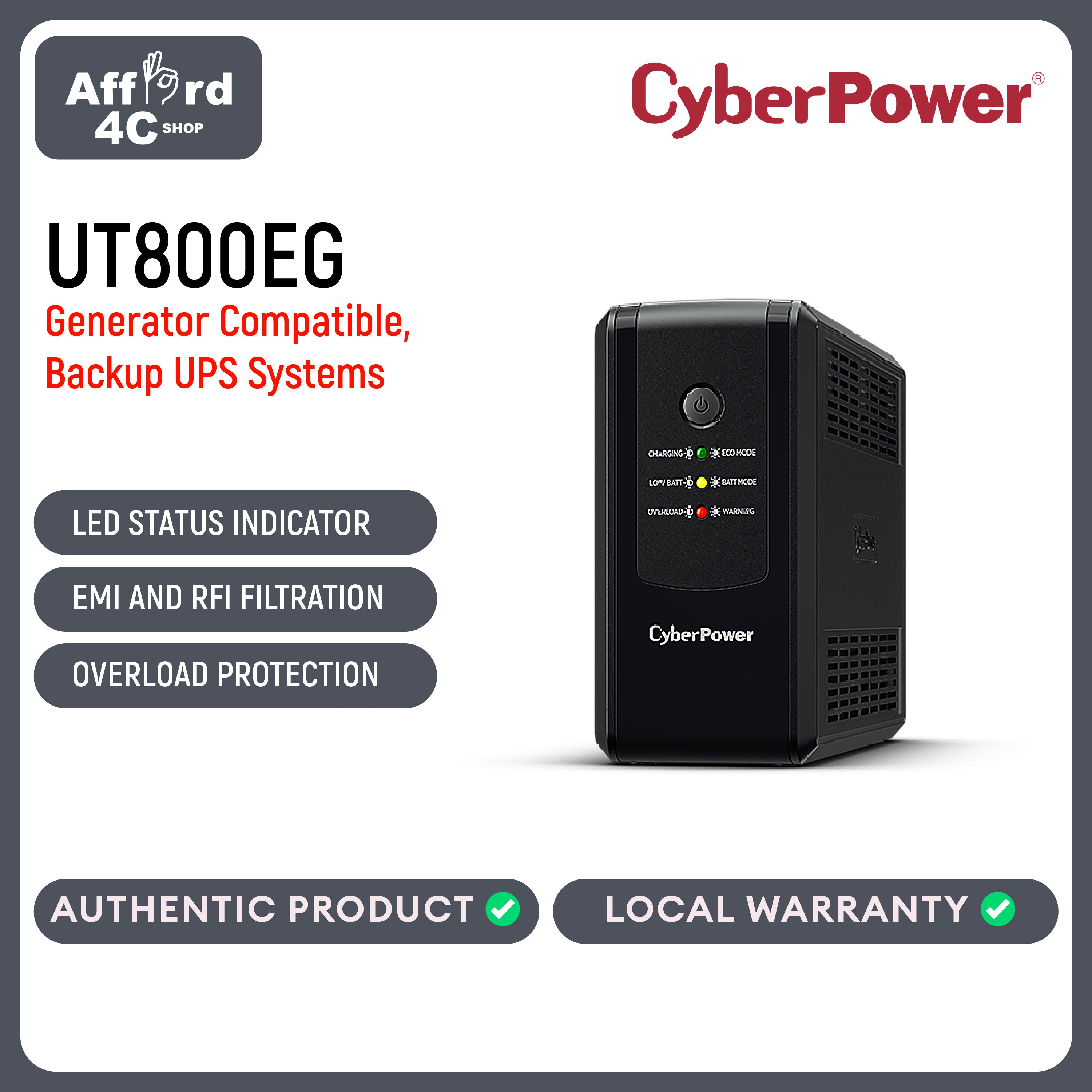 CyberPower UPS 800VA/480W, Green, 2 year WA for battery