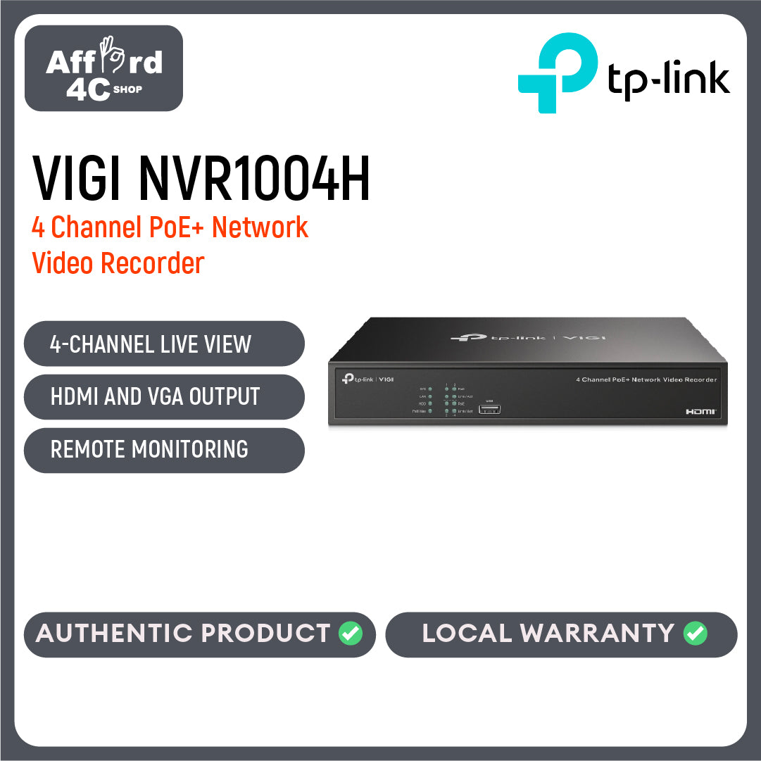 TP-Link VIGI NVR1004H 4 Channel Network Video Recorder NVR