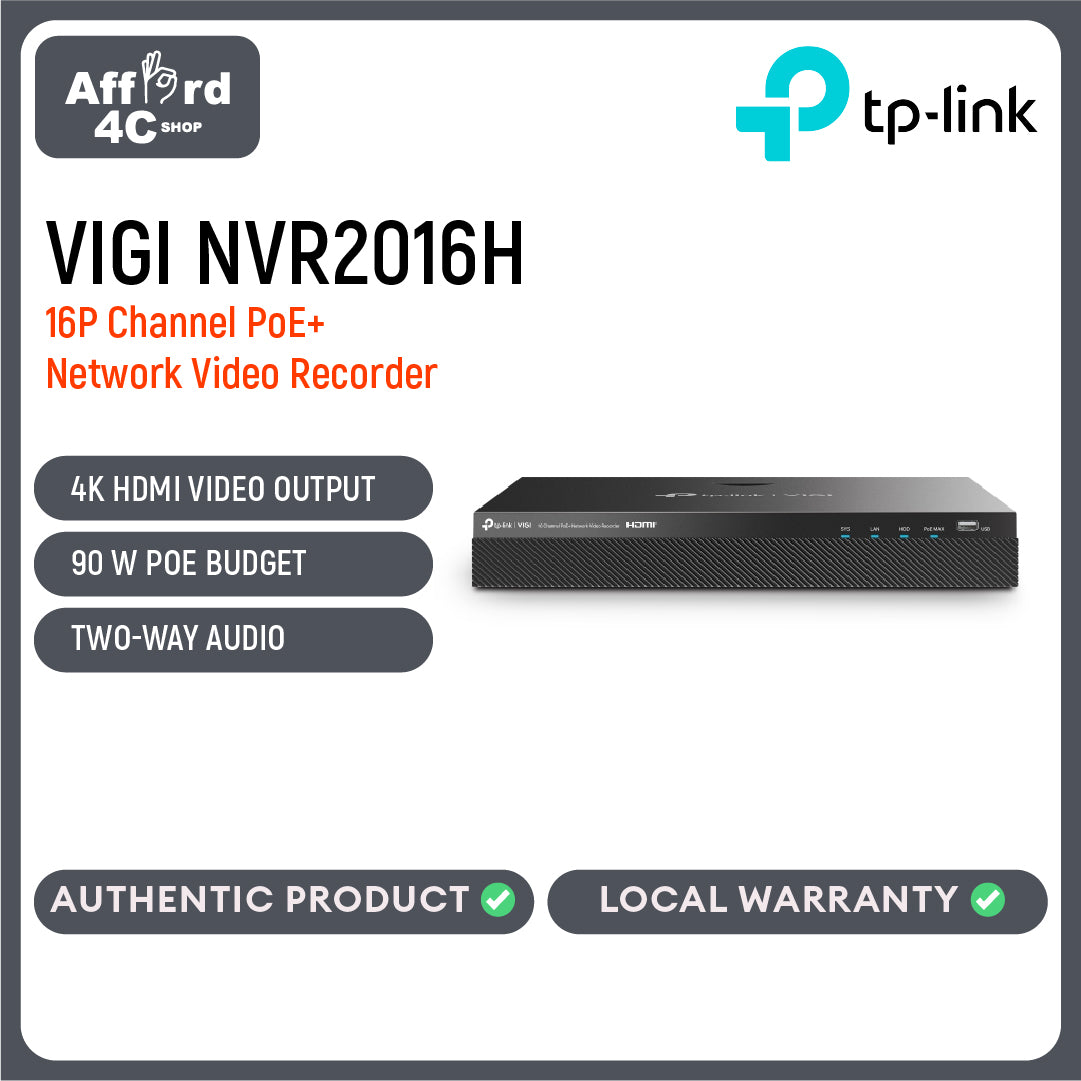TP-Link VIGI NVR2016H-16P 16 Channel PoE+ Network Video Recorder