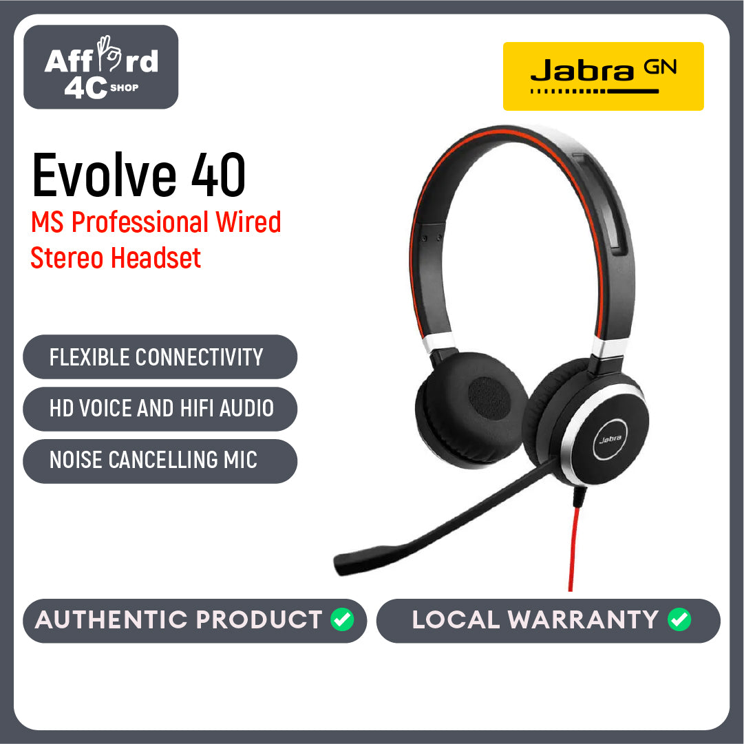 Jabra Evolve 40 MS Stereo USB Office Headset With 3.5mm Audio Jack