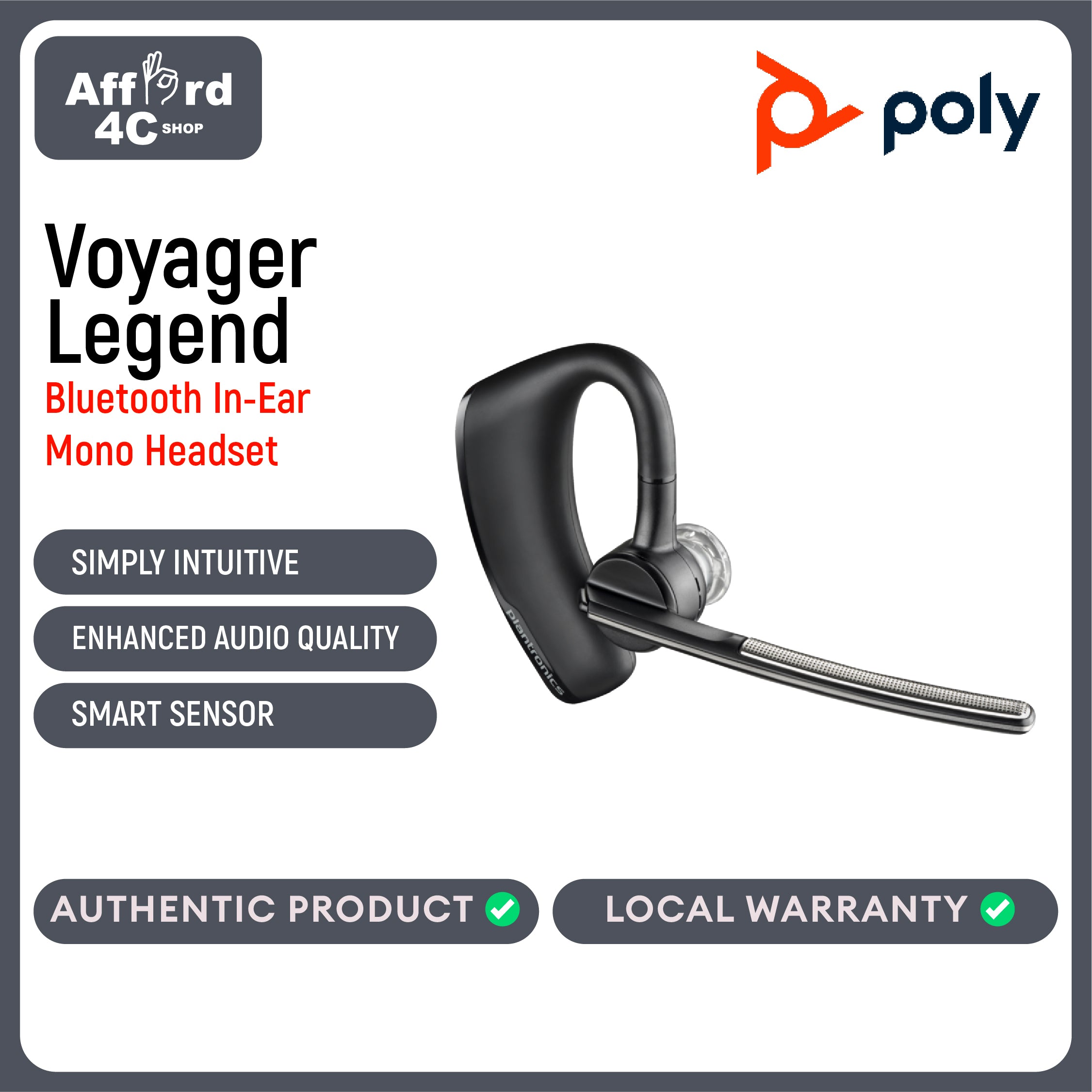 Poly Voyager Legend Headset +Integrated Charge Cable +Pin Adapter
