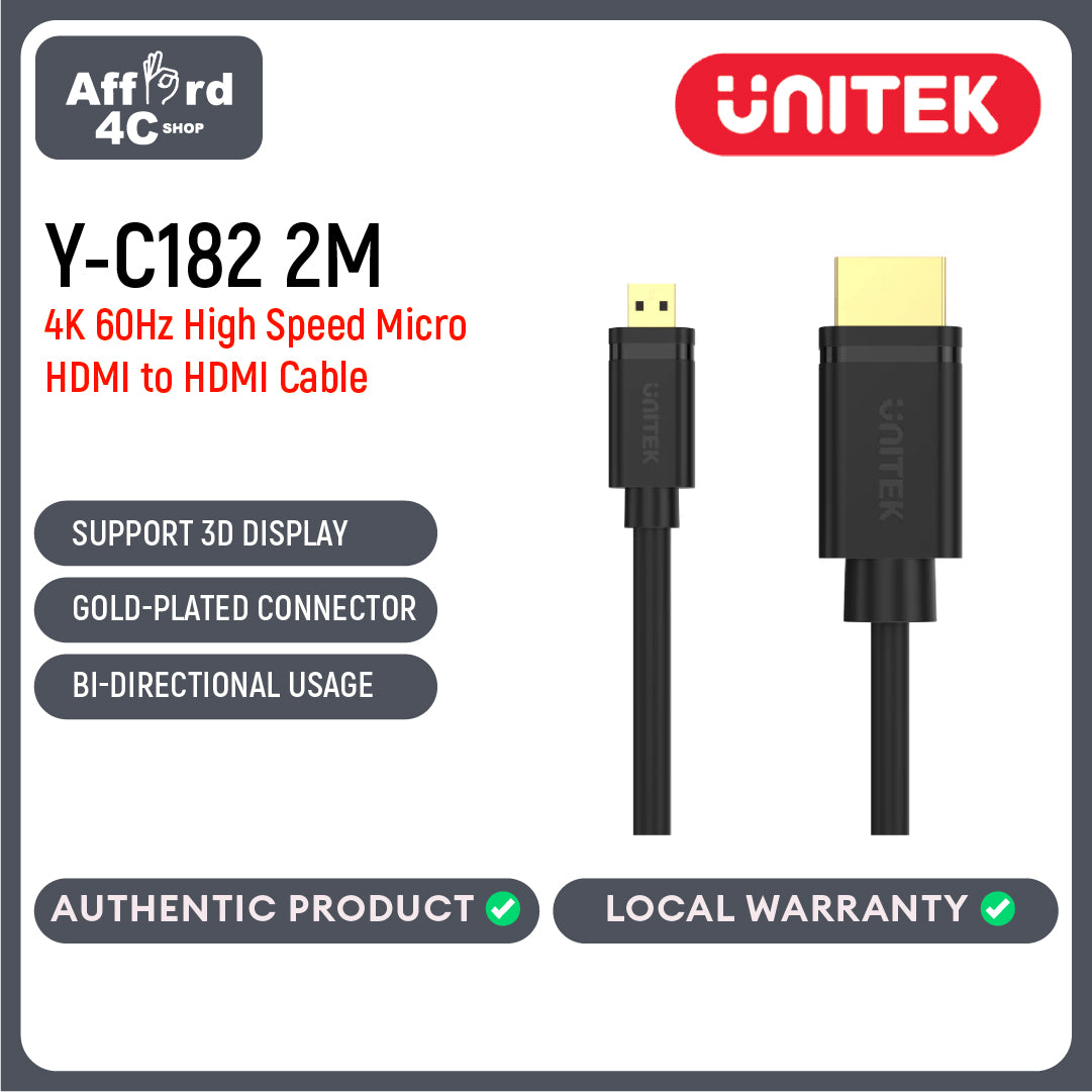 Unitek Y-C182 2M HDMI Male to Micro HDMI Male 4K Cable Connector
