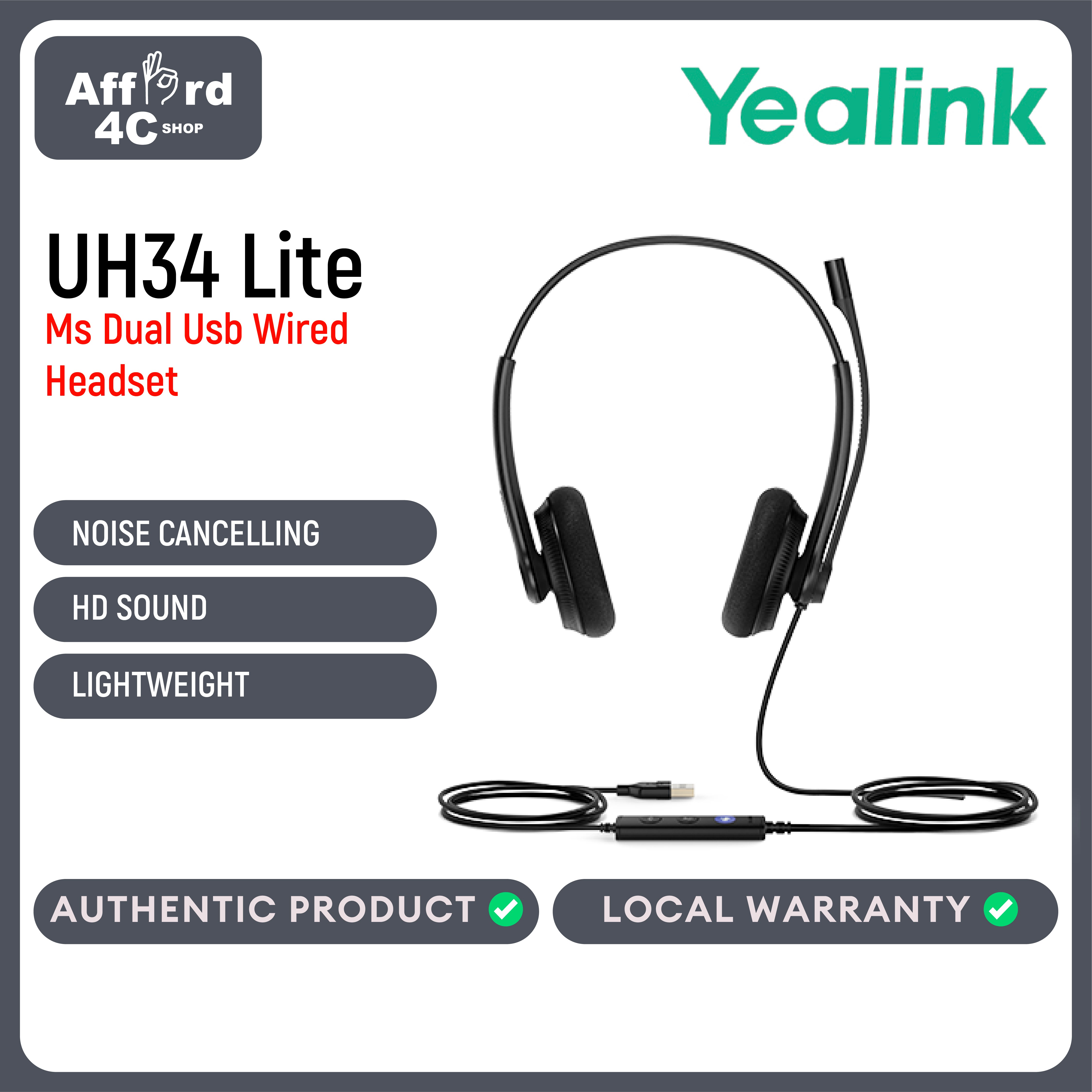 Yealink UH34 Lite Dual USB Stereo Wired Headset MS Teams UC Noise Cancelling | HD Audio Sound | Lightweight