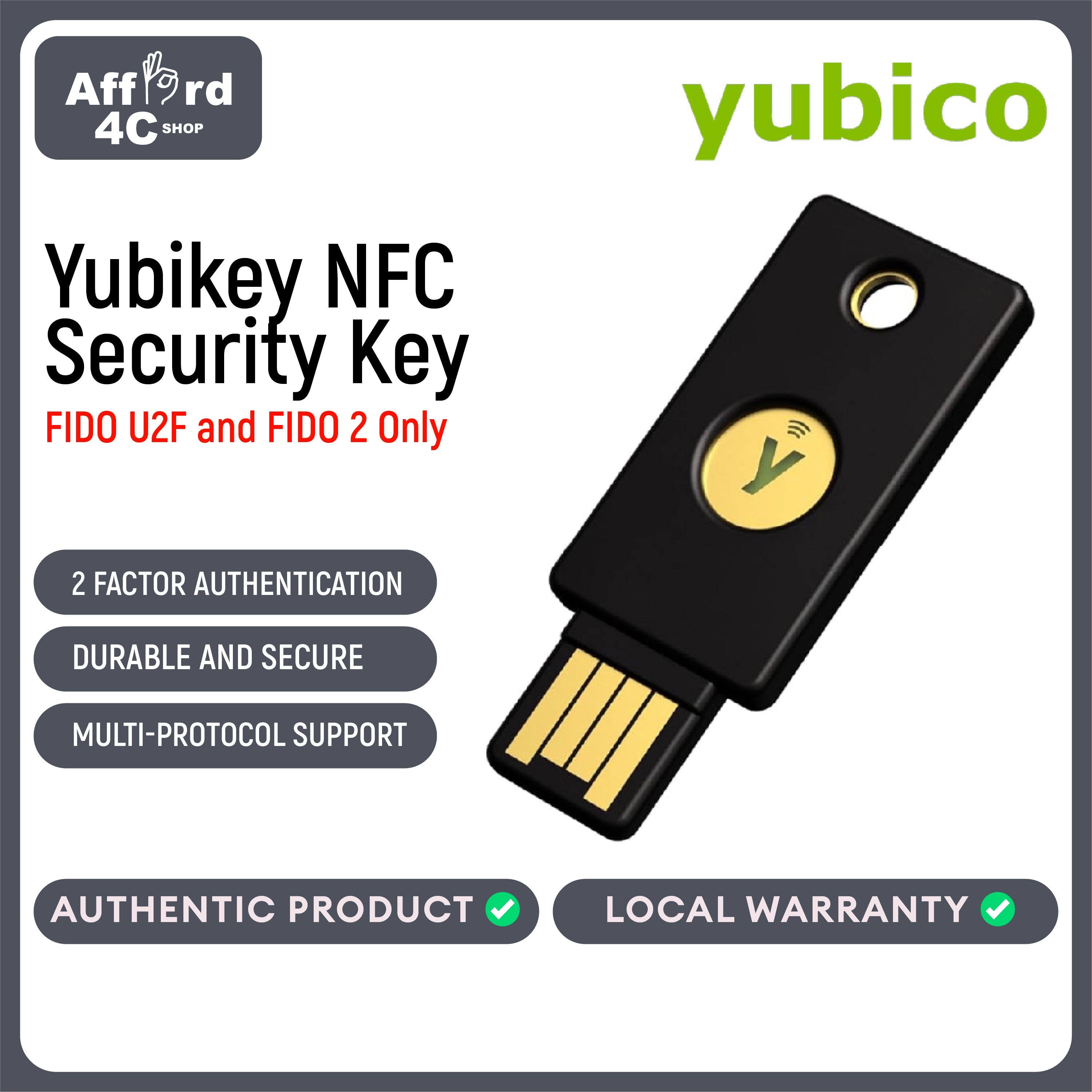 Yubico - Yubikey Security Key NFC - FIDO U2F and FIDO 2 Only - Two Factor Authentication Hardware Security Key - GTIN:5060408465295