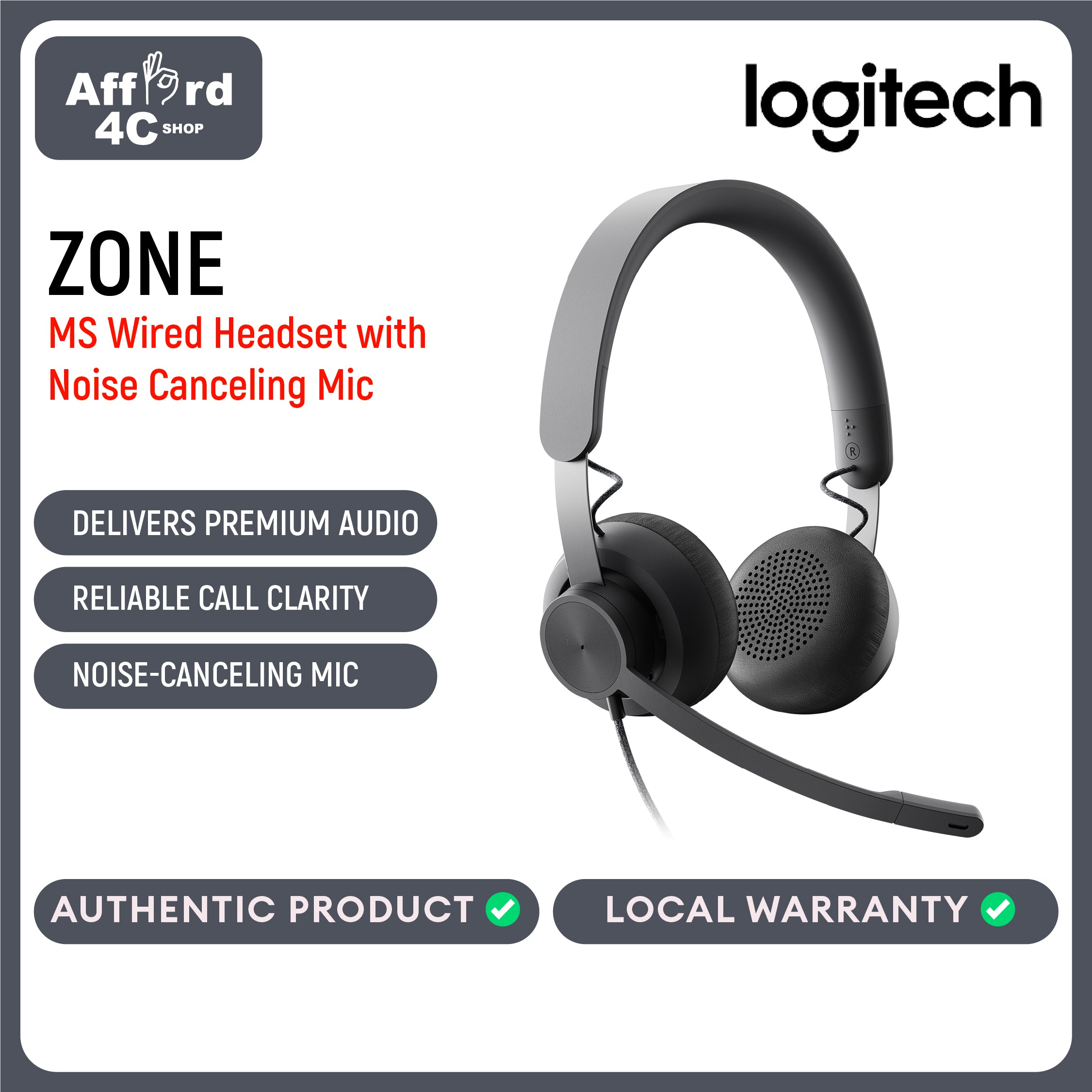 Logitech Zone Wired Headset with Noise Canceling Mic