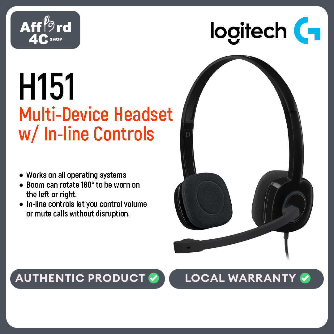 Logitech H151 Wired Headset, Stereo Headphones with Rotating Noise-Cancelling Microphone