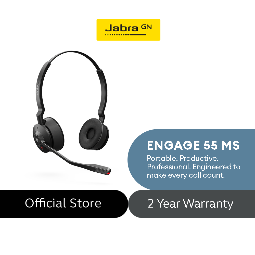 Jabra Engage 55 Stereo Wireless Headset with Link 400 USB-A DECT Adapter – Noise-Cancelling Microphone, Extensive Range, Hearing Protection – MS Teams Certified, Works with All Other Platforms