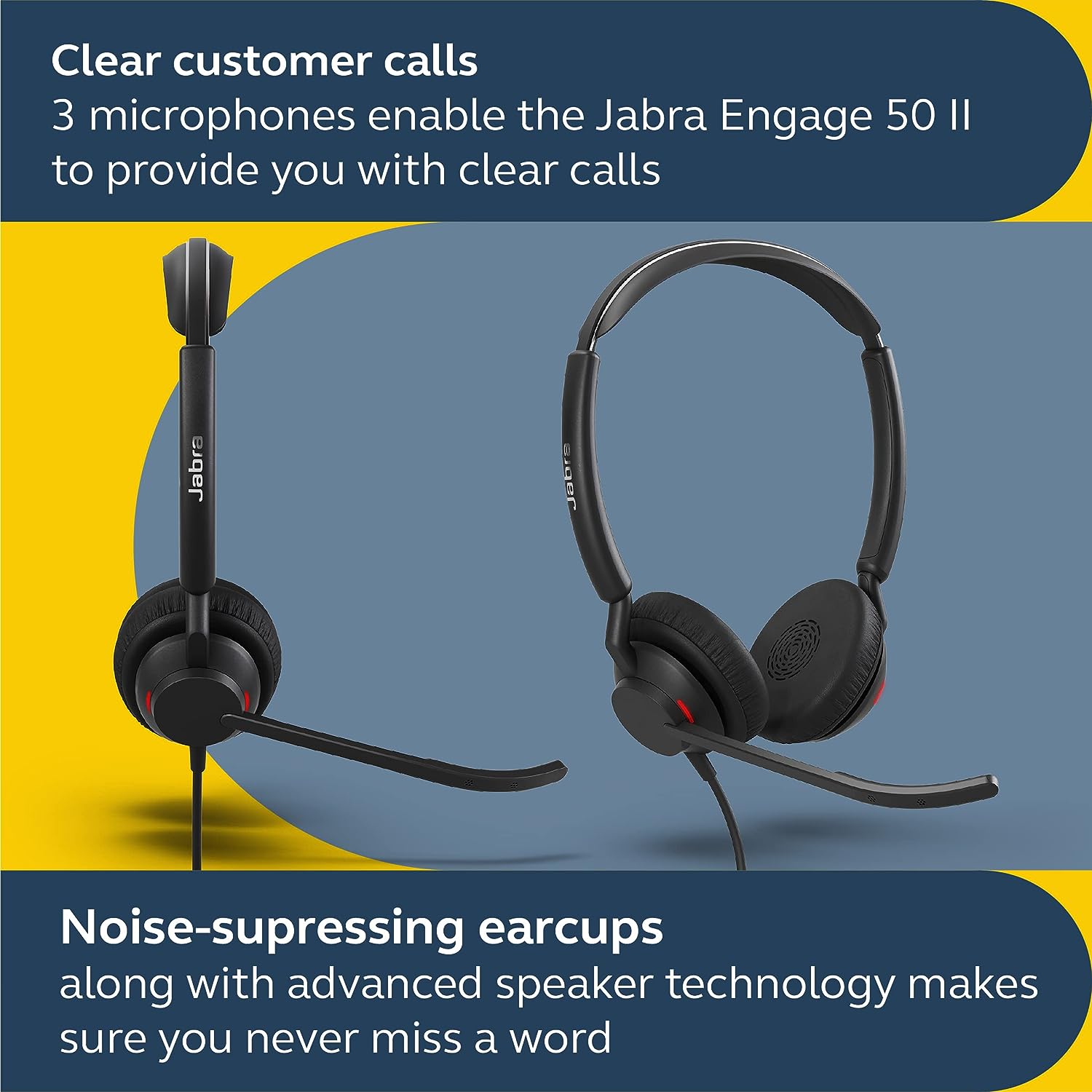 Jabra Engage 50 II Wired Stereo Headset with Link Call Control - Noise-Cancelling 3-Mic Technology, USB-C Cable - Works with All Leading Unified Communications Platforms