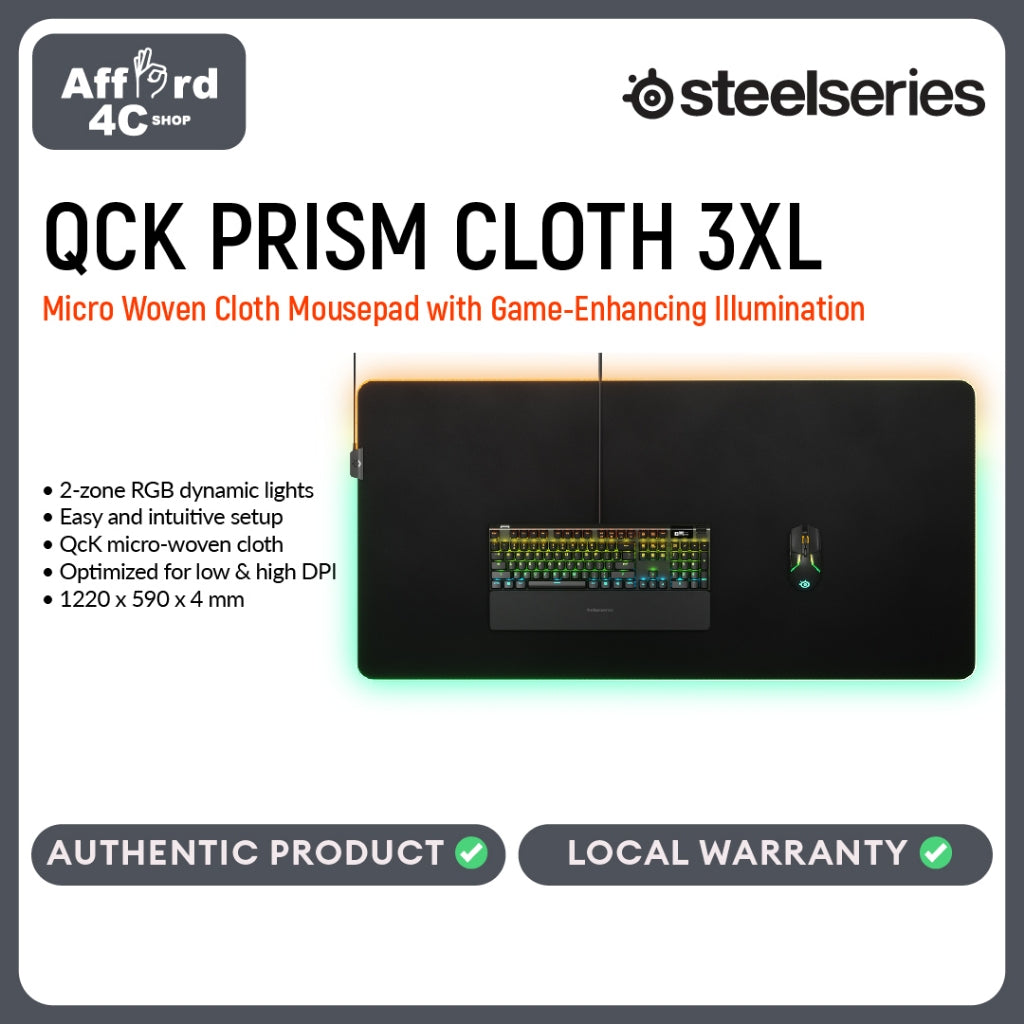 SteelSeries QCK Prism Cloth 1220 x 590 x 4 mm 3XL RGB Gaming Mousepad (63511)