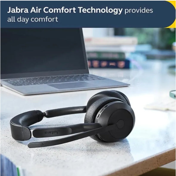 Jabra Evolve2 55 Stereo Wireless Headset with AirComfort Technology, Noise-Cancelling Mics & Active